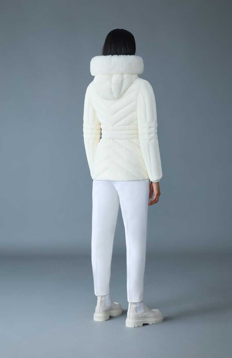 NADIA-SHZ Hooded Down Jacket With Shearling Trim 4