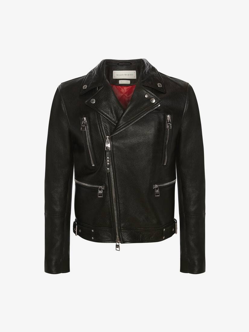 Men's McQueen Classic Leather Biker Jacket in Black - 1