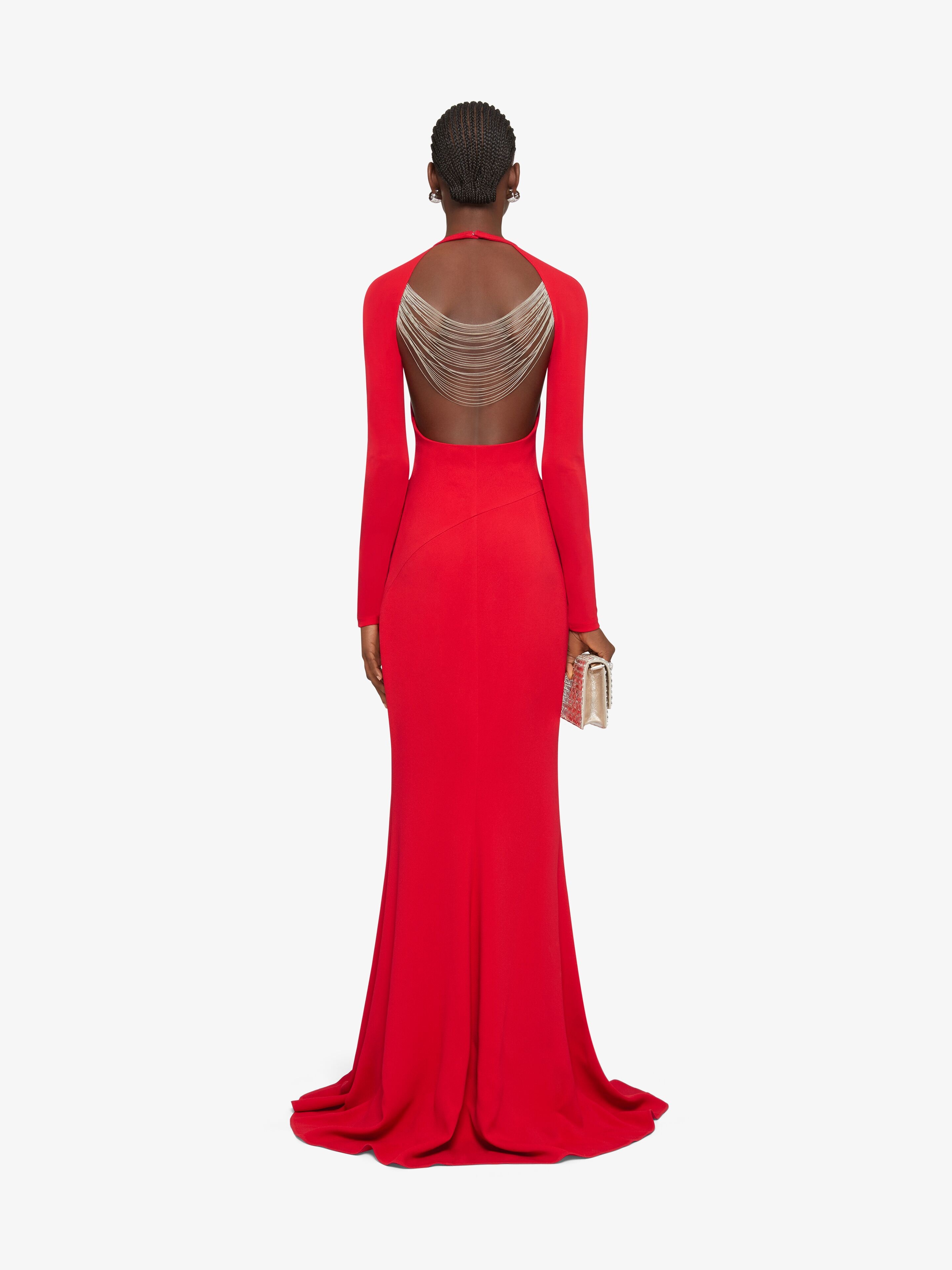 EVENING DRESS IN SABLE STRETCH WITH CHAINS - 4