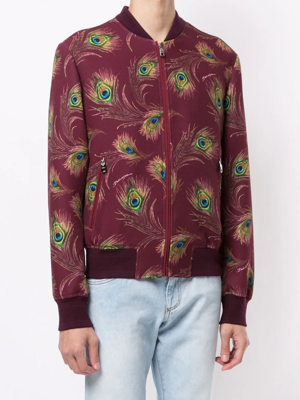 peacock feather print bomber jacket - 3