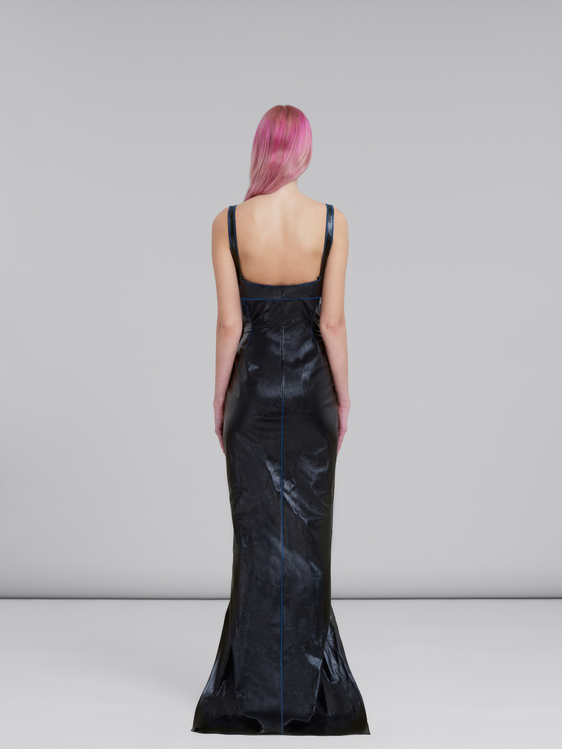 BLACK LEATHER MAXI DRESS WITH SPLIT - 3