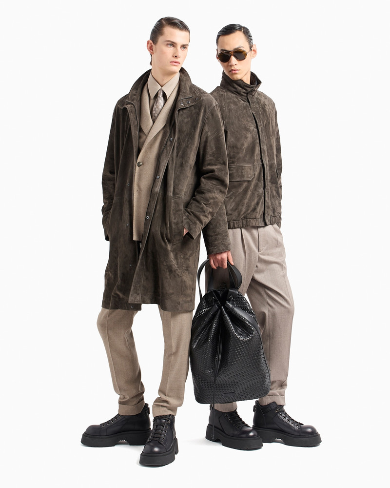 EMPORIO ARMANI Goat suede relaxed-fit blouson with removable inner jacket outlook