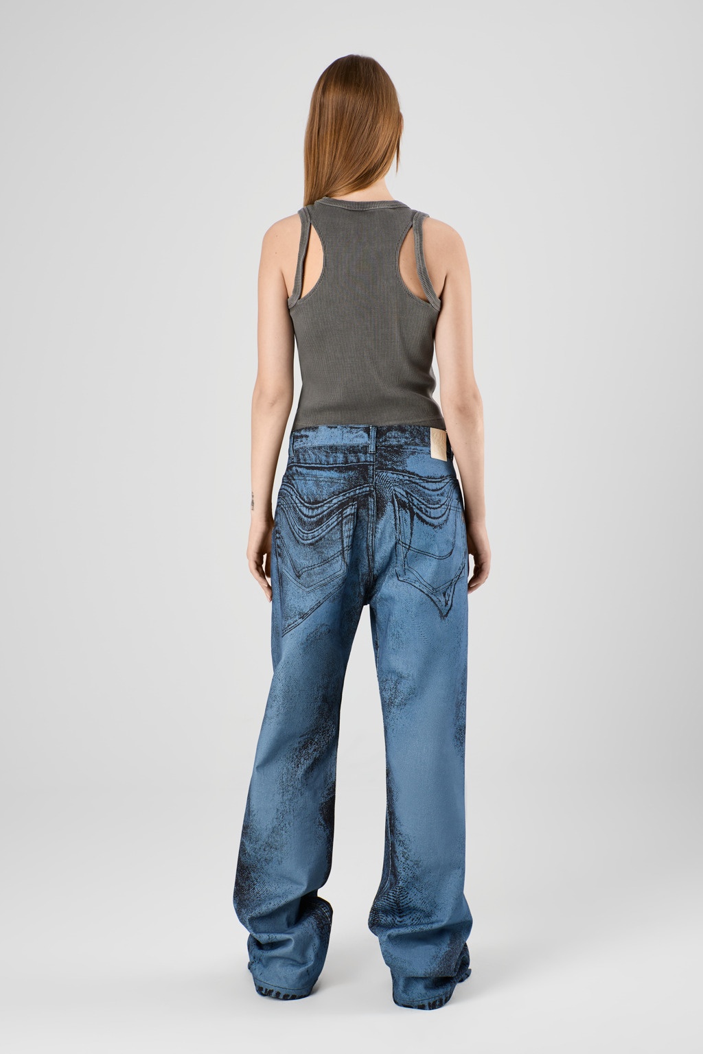 Dark Blue-Black Distorted Print Denim Jeans - 5