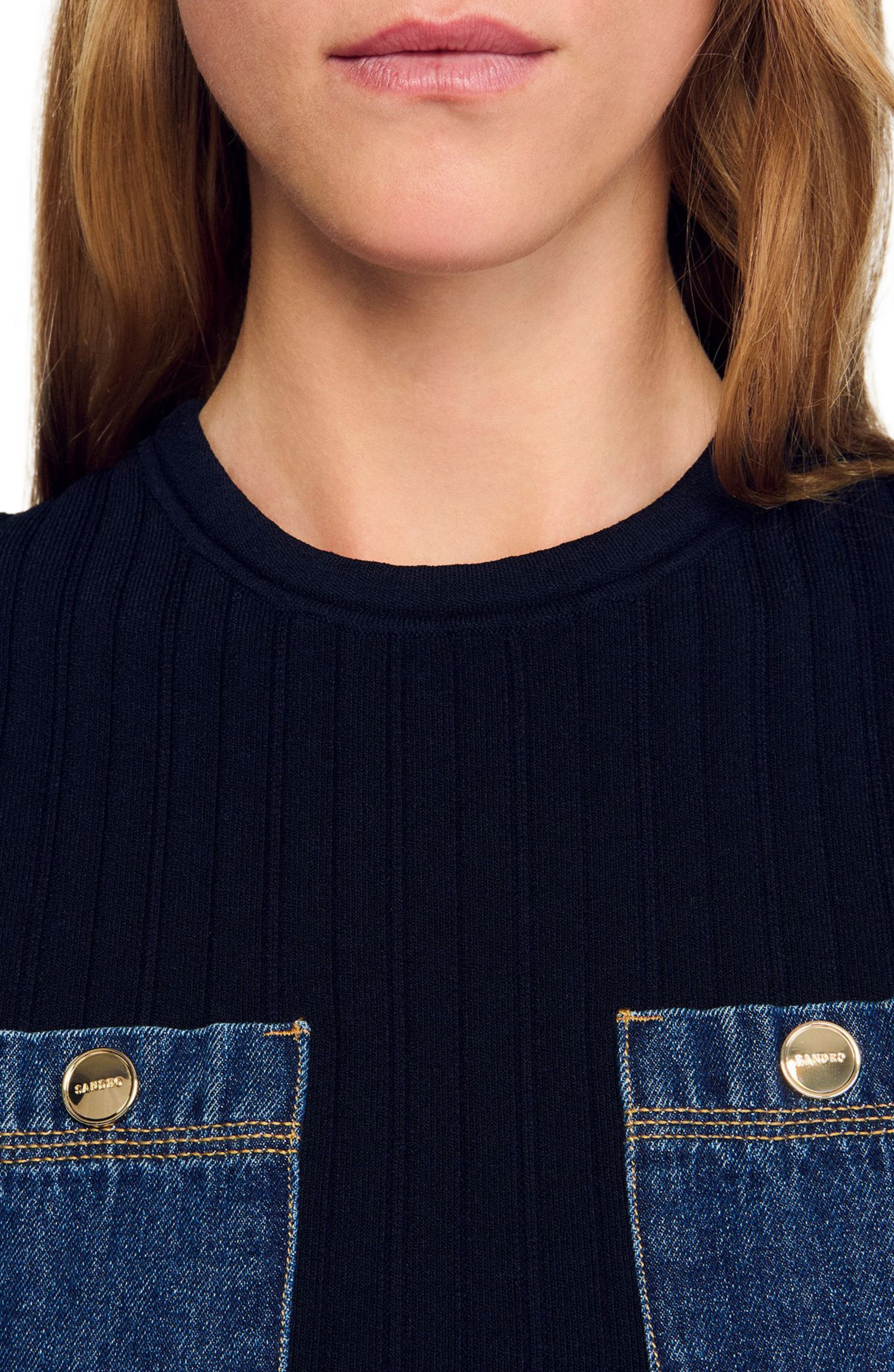 SANDRO Knit and denim top in Navy Blue at Nordstrom - 5