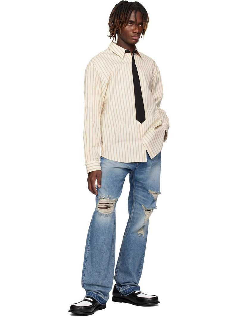 We11done Beige Necktie Striped Shirt outlook