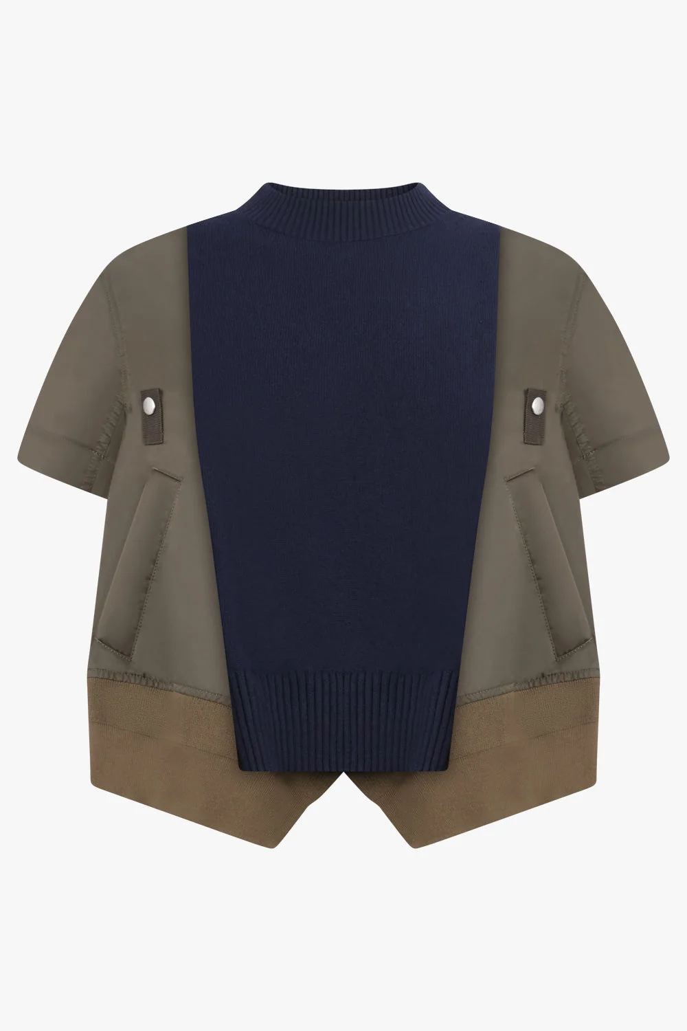 CONTRAST S/S PANEL X KNIT PULLOVER TOP | NAVY/KHAKI - 1