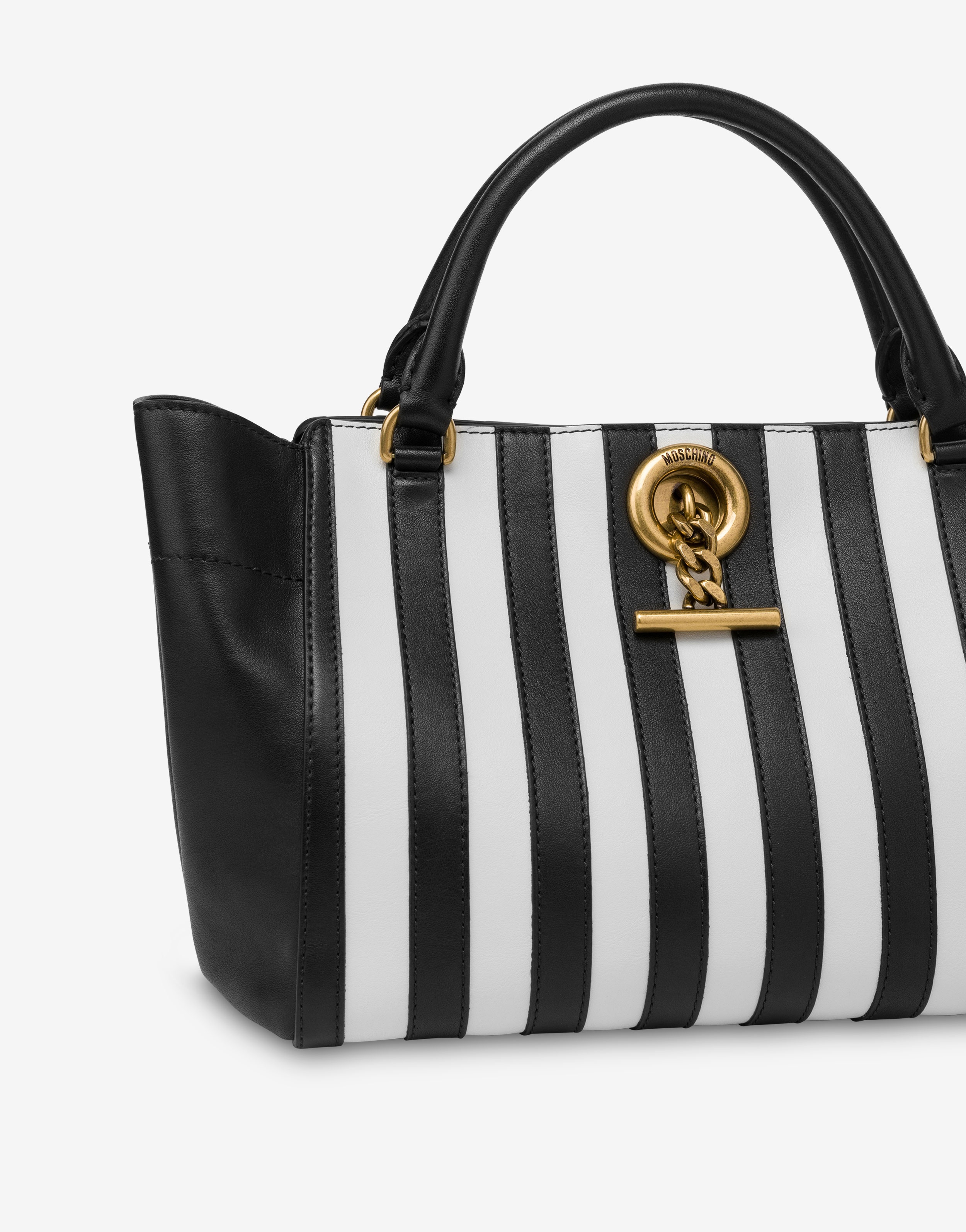 METAL TOGGLE STRIPED HANDBAG - 4