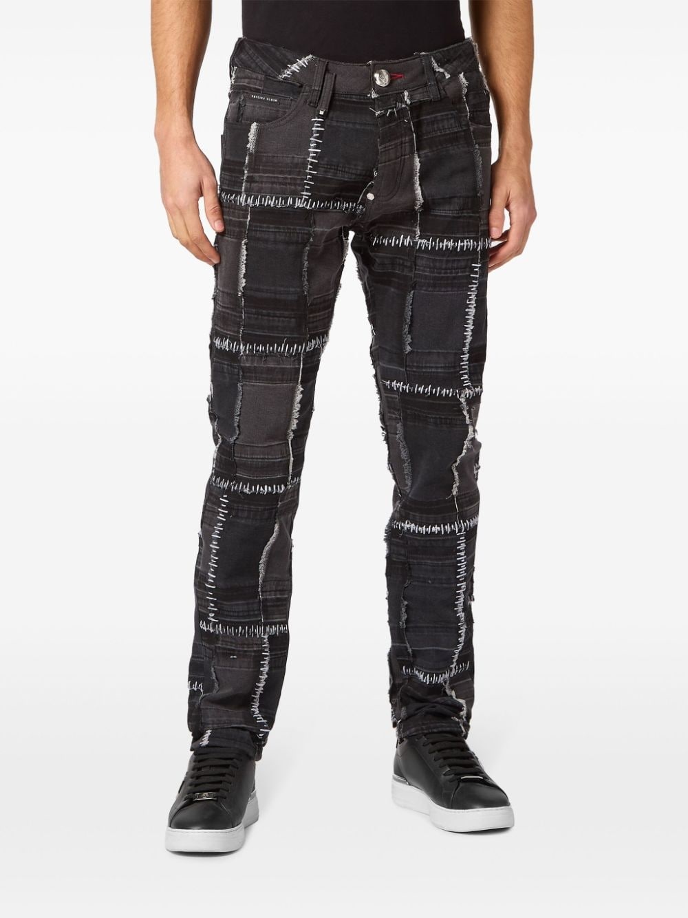 patchwork-design straight-leg jeans - 3