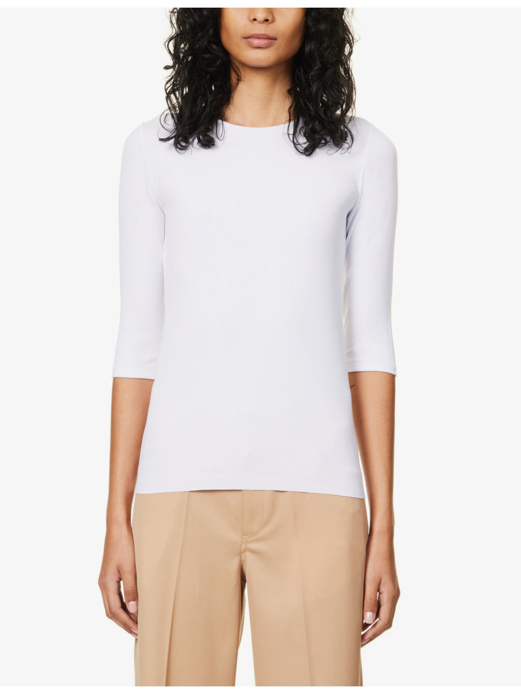 Three quarter-length sleeve ribbed stretch-woven top - 3