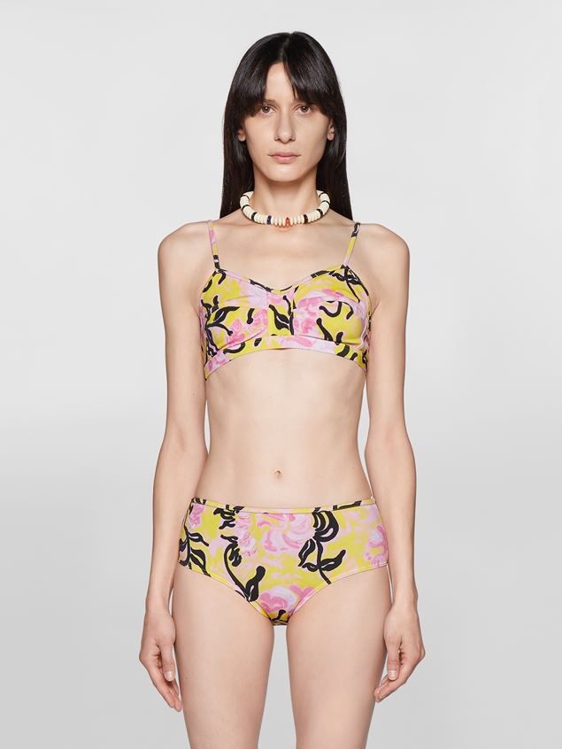 YELLOW FLORAL STRIPE PRINT STRETCH BIKINI - 2