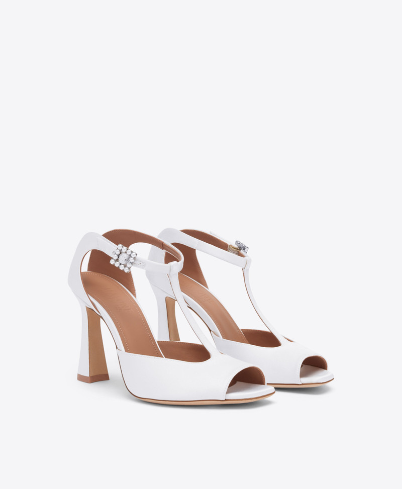 MALONE SOULIERS Nomi 90 White Satin T-Bar Sandals outlook