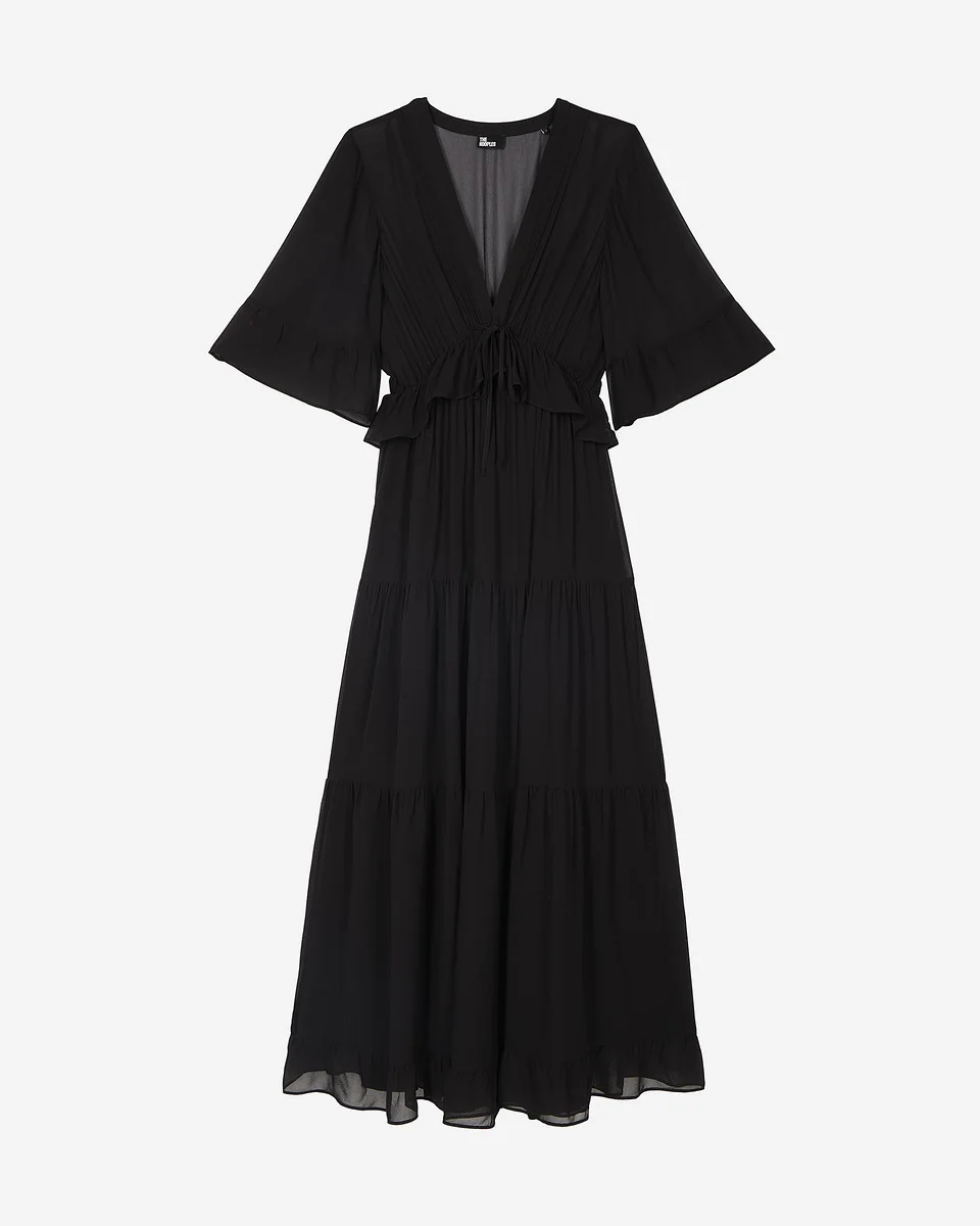 BLACK RUFFLED MAXI DRESS - 1