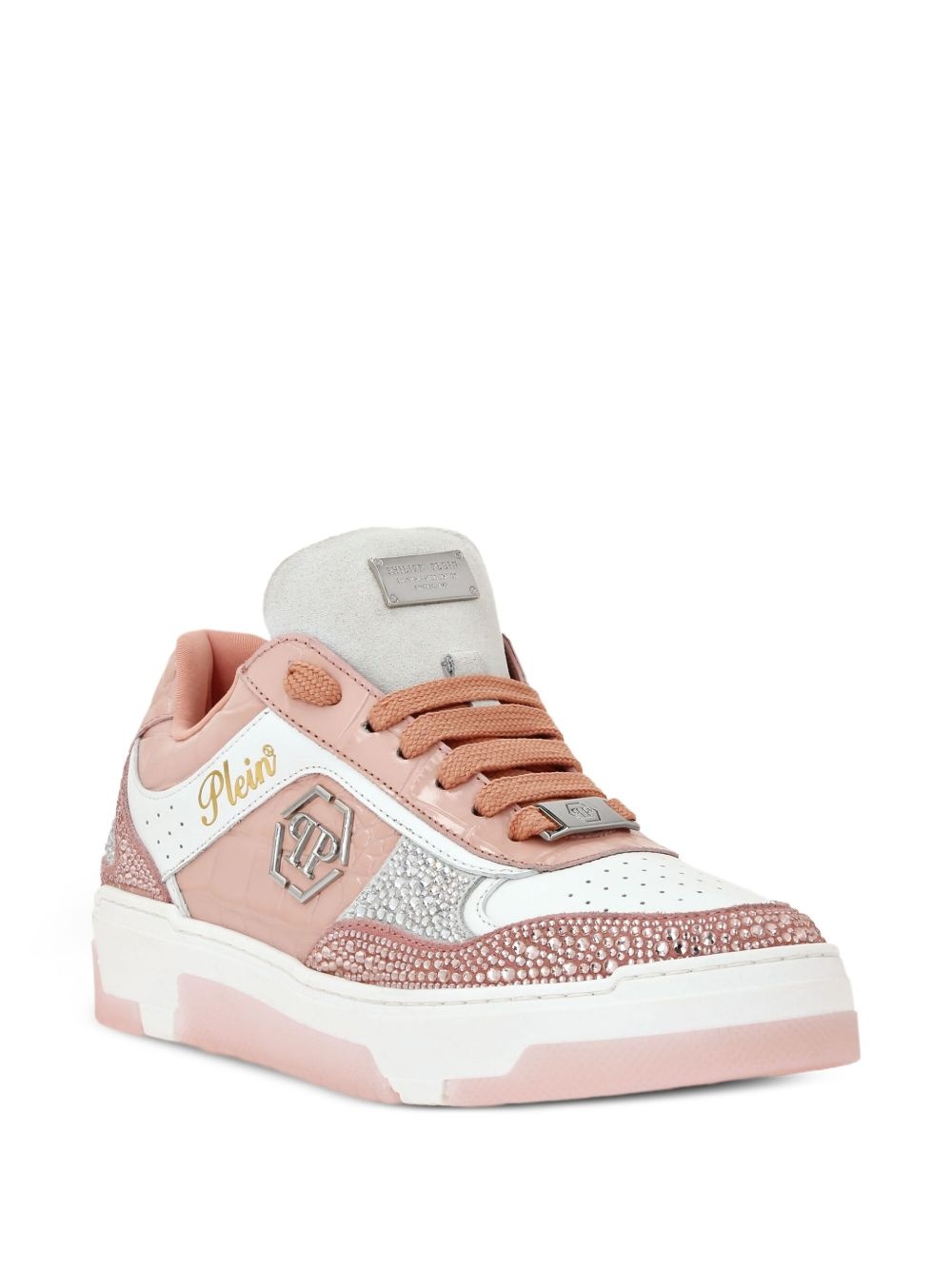 crocodile-embossed crystal-embellished sneakers - 2