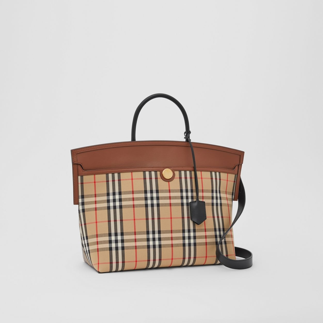 Vintage Check and Leather Society Top Handle Bag - 7