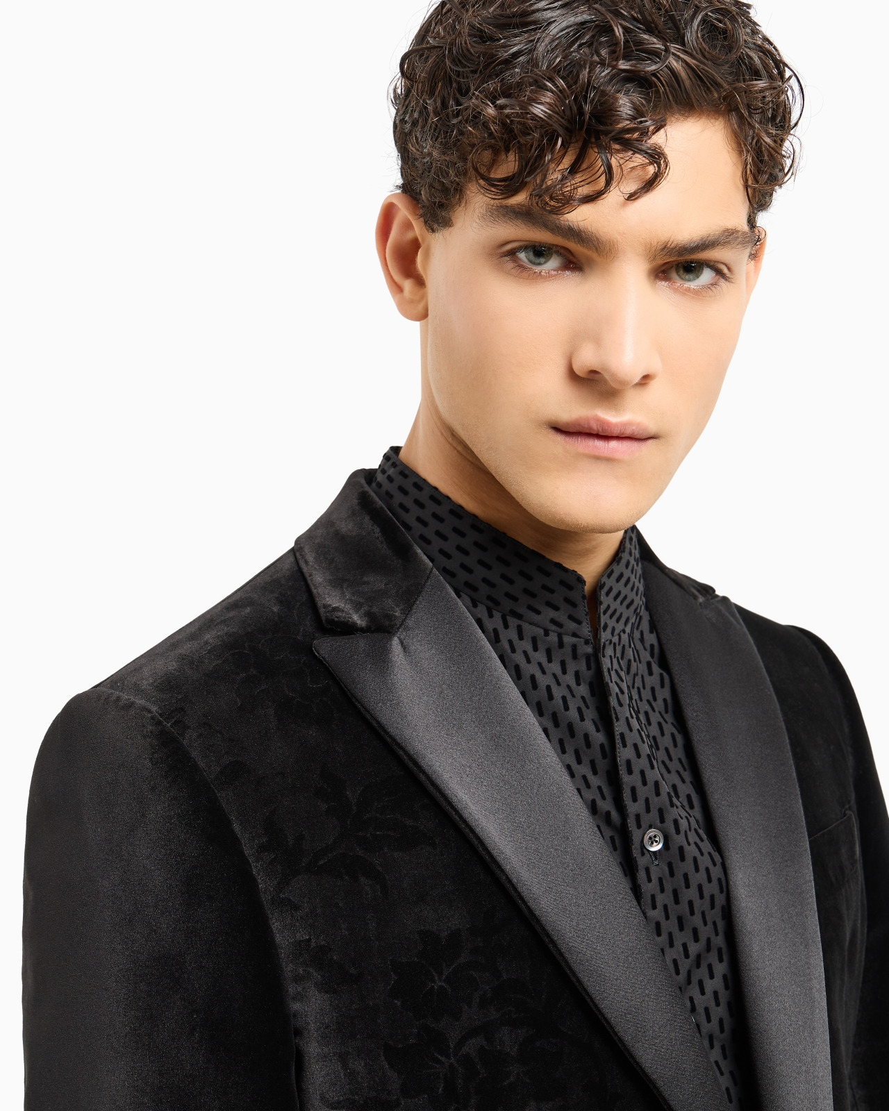 VELVET TUXEDO JACKET WITH ALL-OVER PRINTED MOTIF - 5