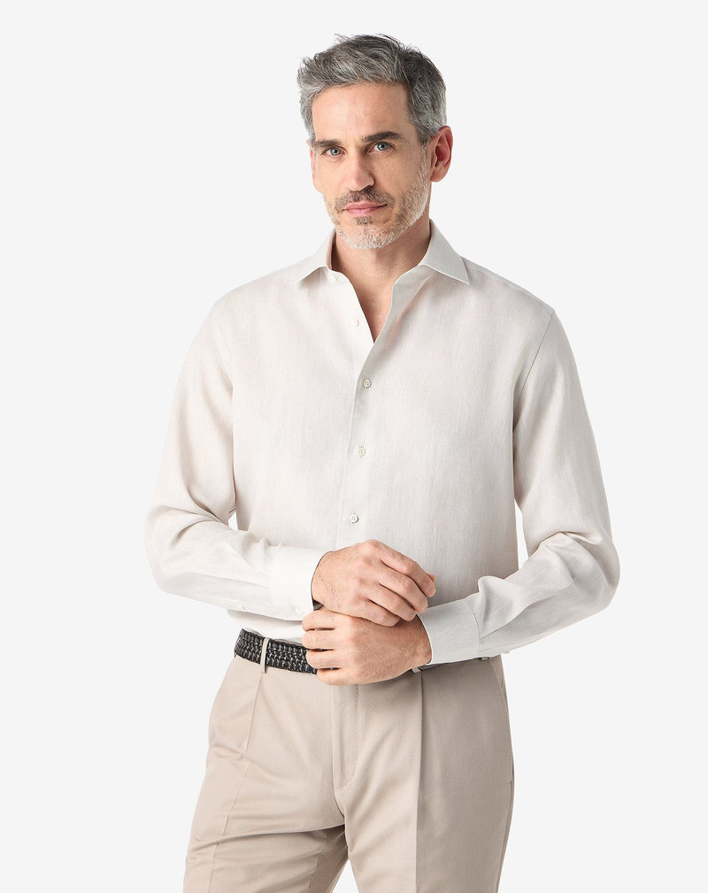 CORNELIANI Beige chambray linen shirt outlook