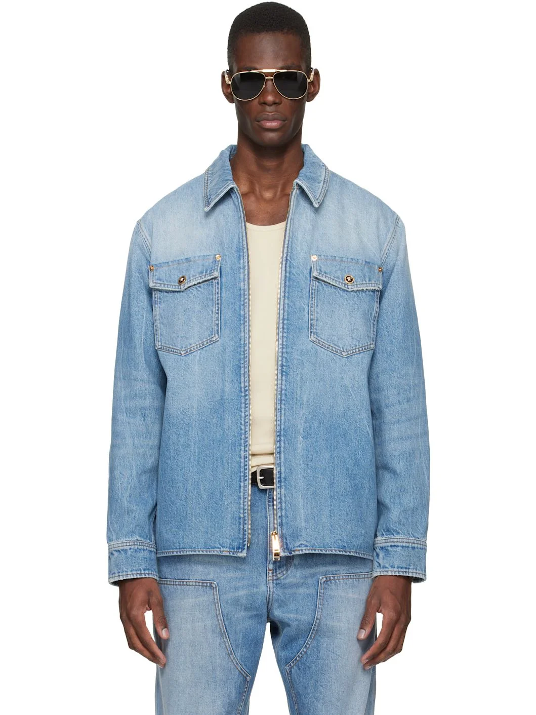 Blue Denim Zip Overshirt - 1