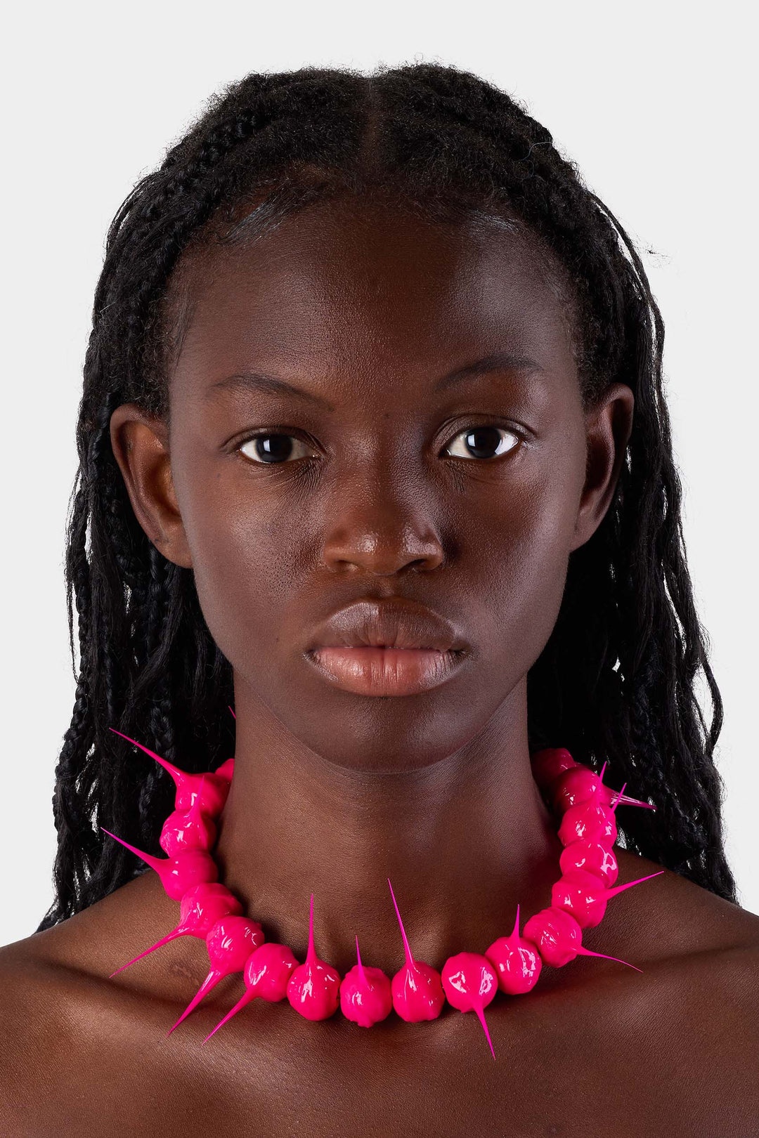 SPIKE RUBBERIZED NECKLACE / gold / fuxia - 2