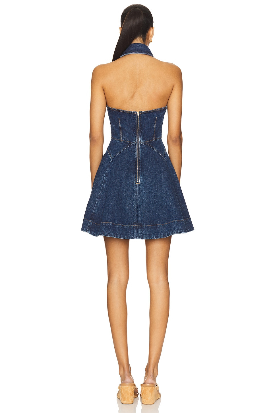 Denim Sleeveless Flared Mini Dress - 3