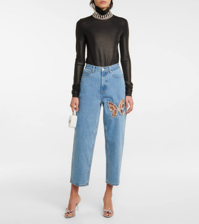 AREA Embellished cutout high-rise straight jeans outlook