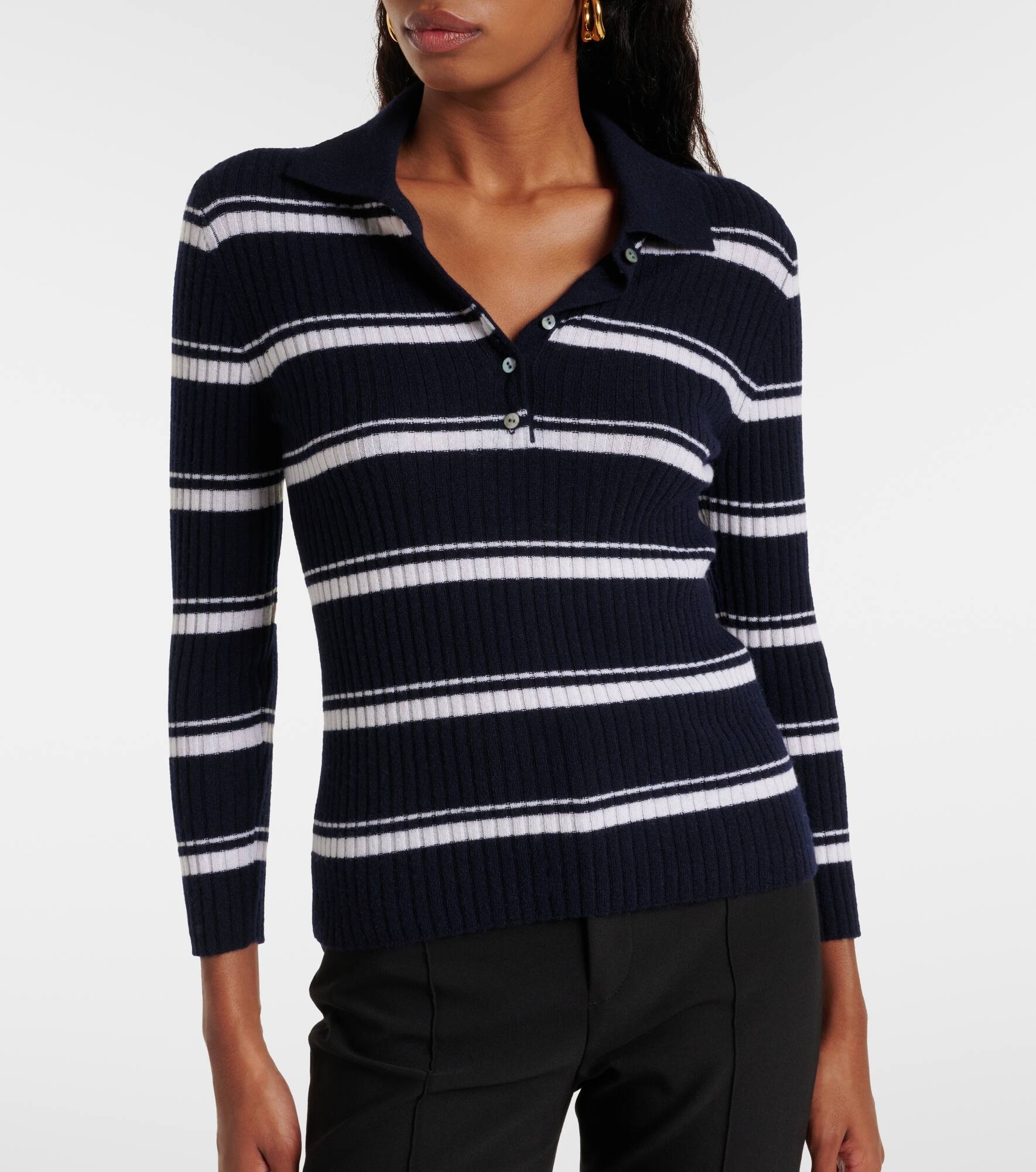 Striped cashmere and silk polo sweater - 6