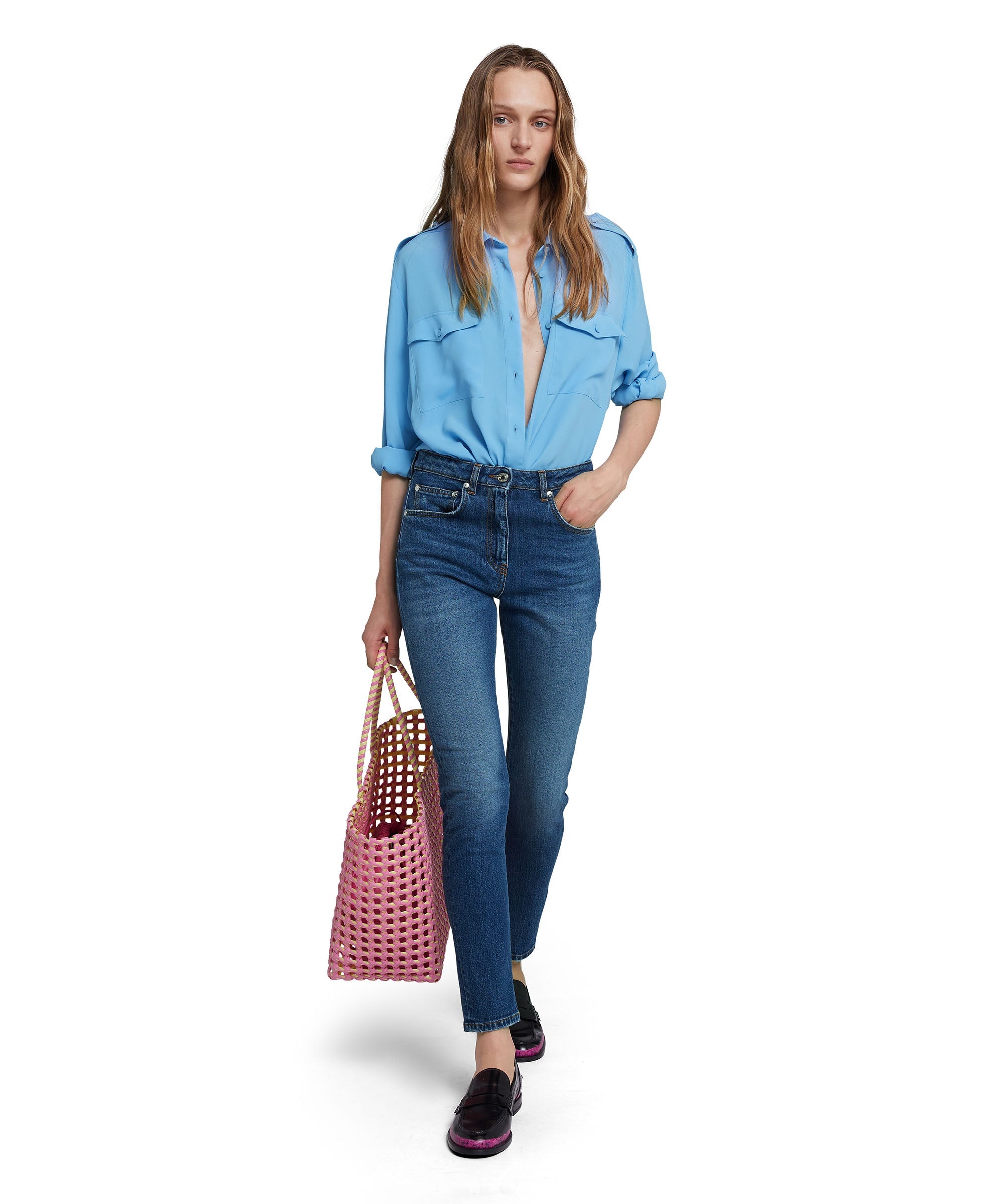 Blue denim elasticized skinny pants - 5