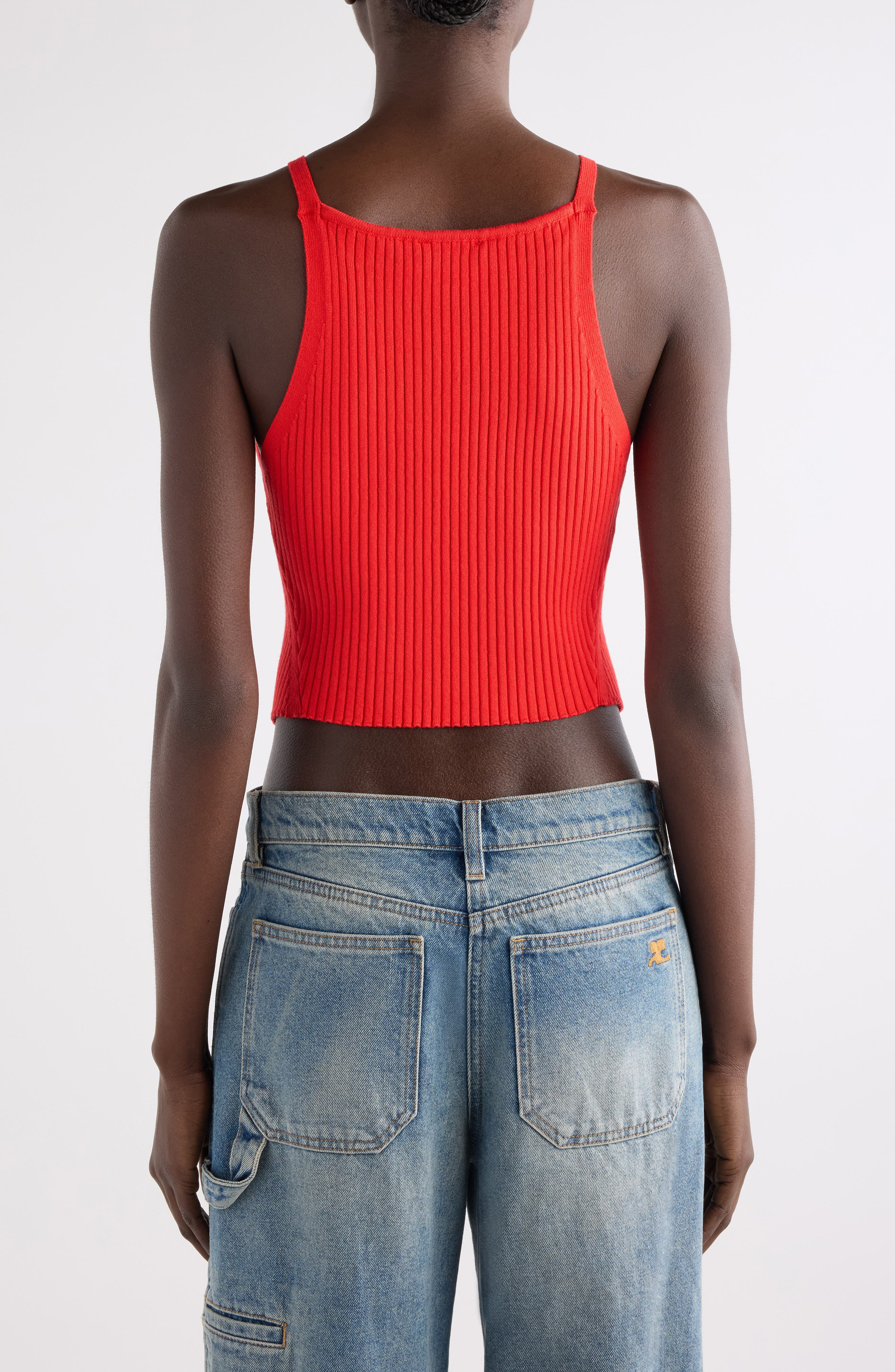 Courrèges Circle Rib Sleeveless Top in Poppy at Nordstrom - 3