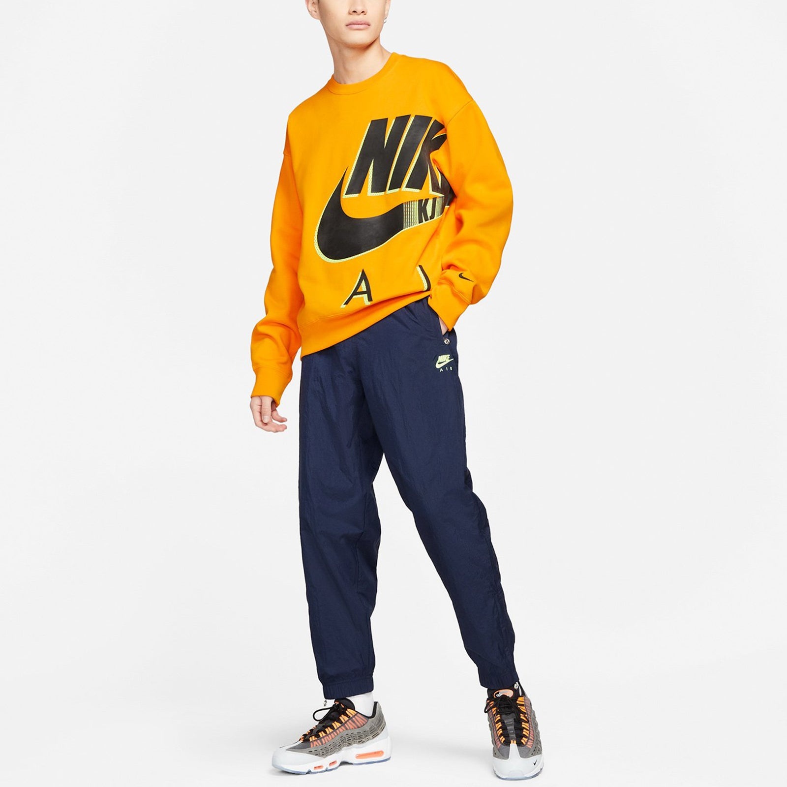 Nike Air x Kim Jones Jointly Signed Logo Printing Brushed Round Collar GS Orange DD0693-804 - 3