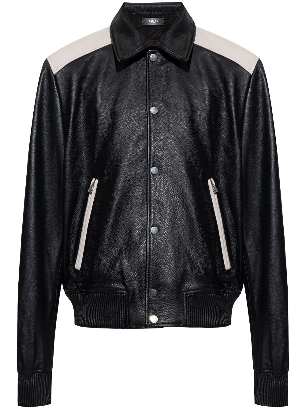 logo-embroidered leather jacket - 1