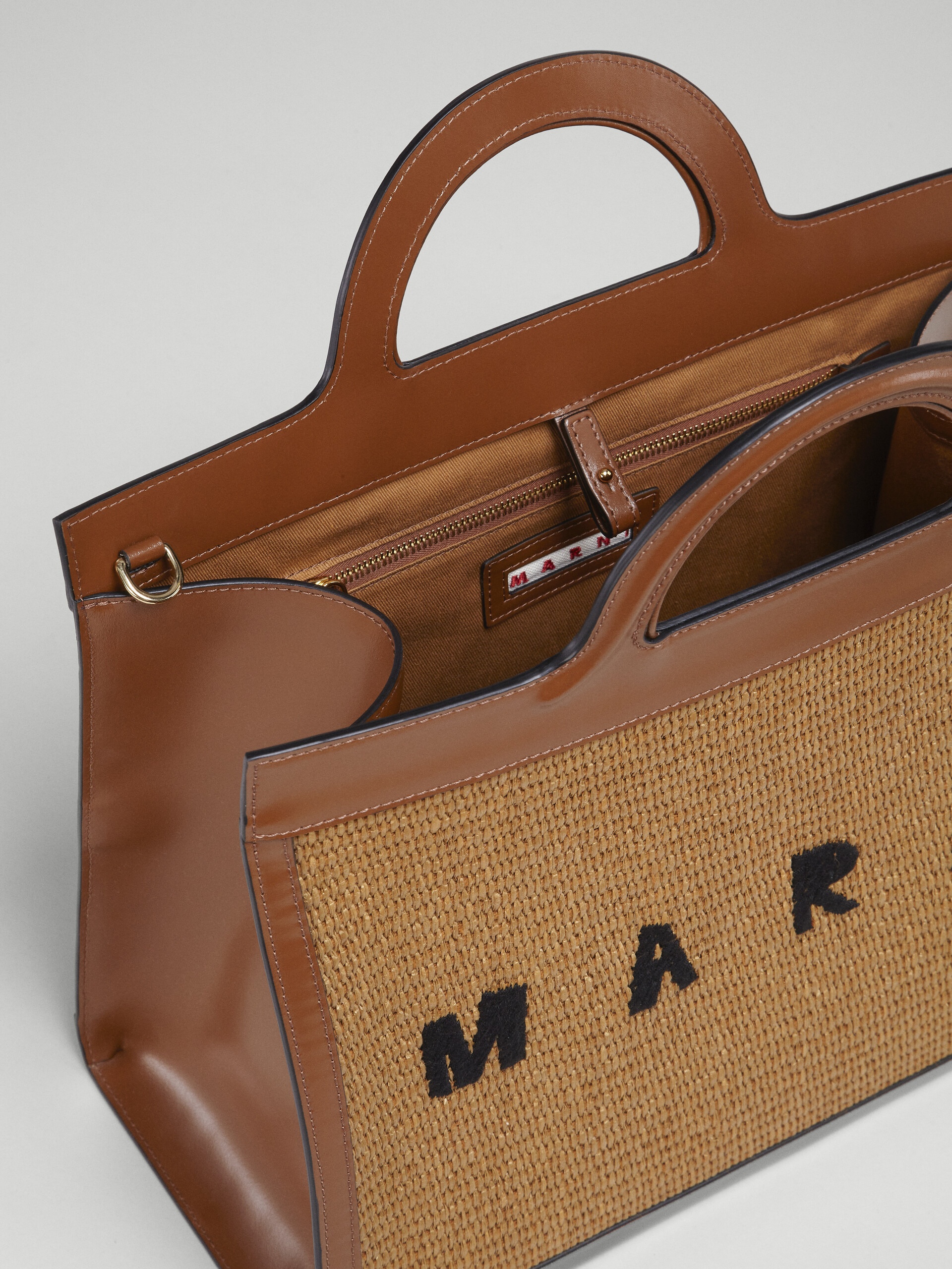 TROPICALIA TOTE BAG IN BROWN LEATHER AND RAFFIA - 5