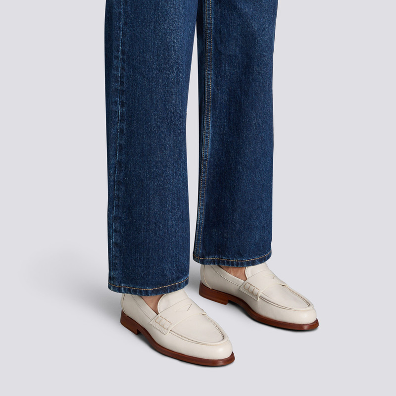 Santoni Women’s white leather penny loafer outlook