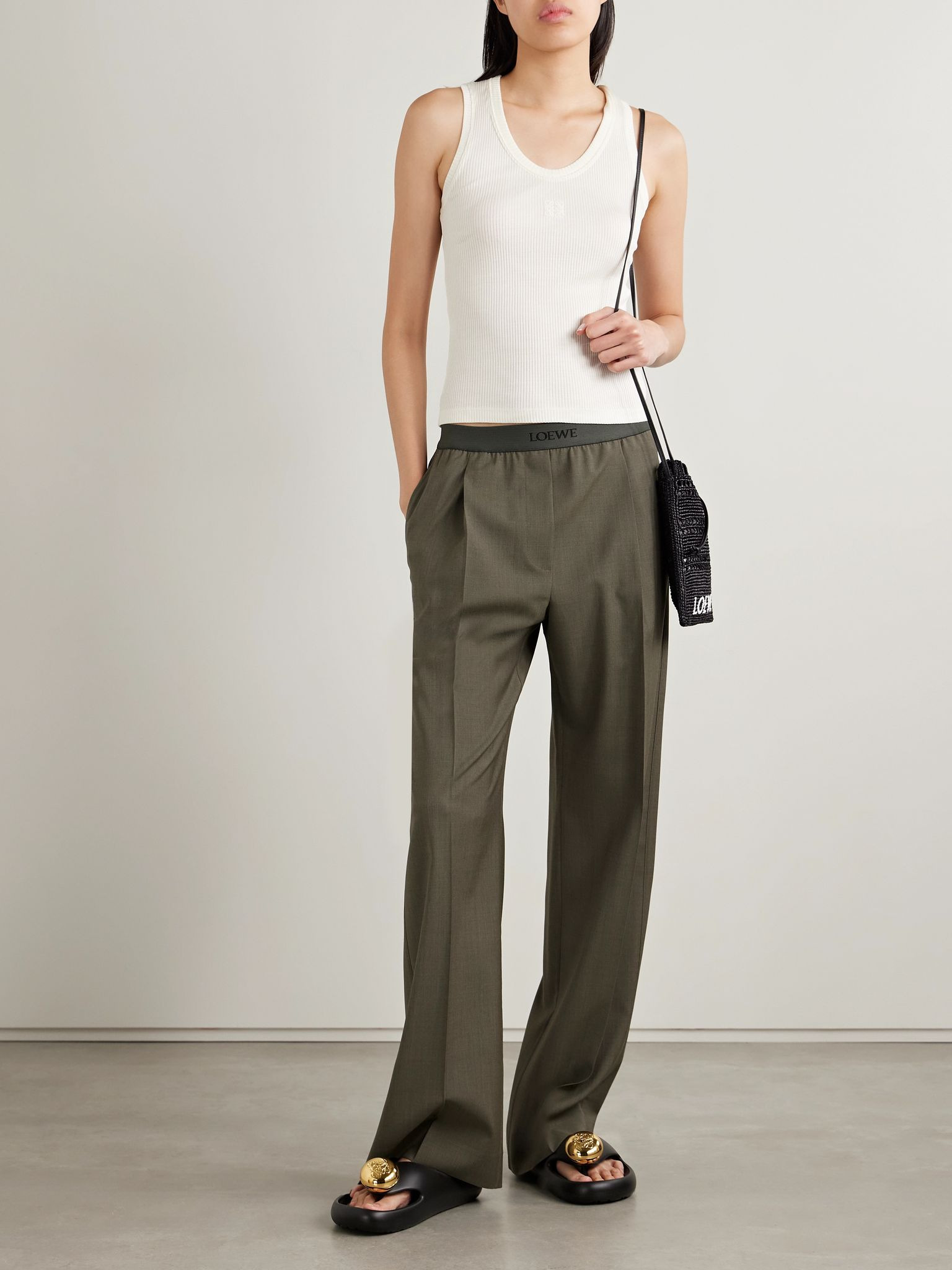 Pleated wool straight-leg pants Green - 2