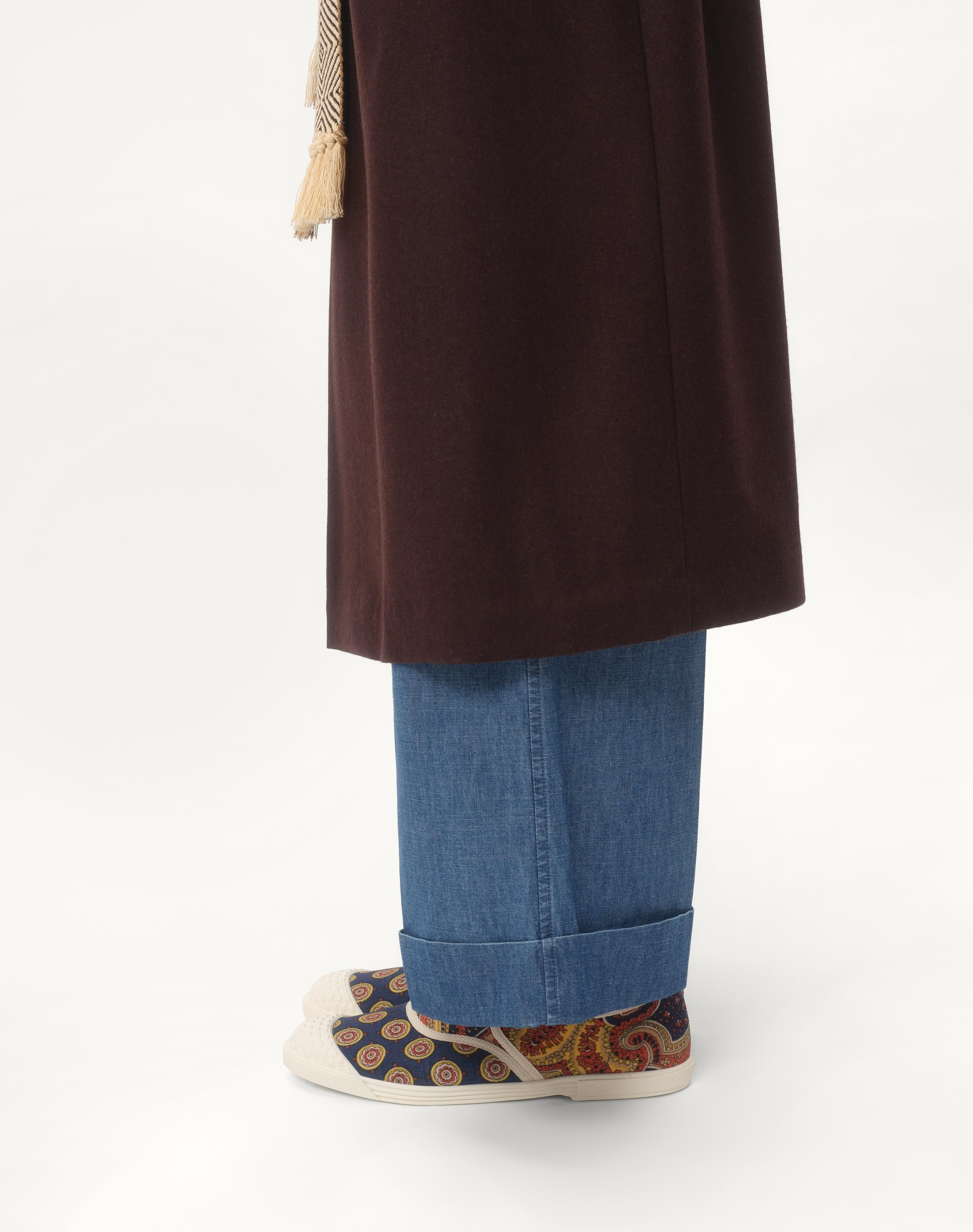 WOOL FLANNEL ROBE COAT WITH JACQUARD BELT - 4