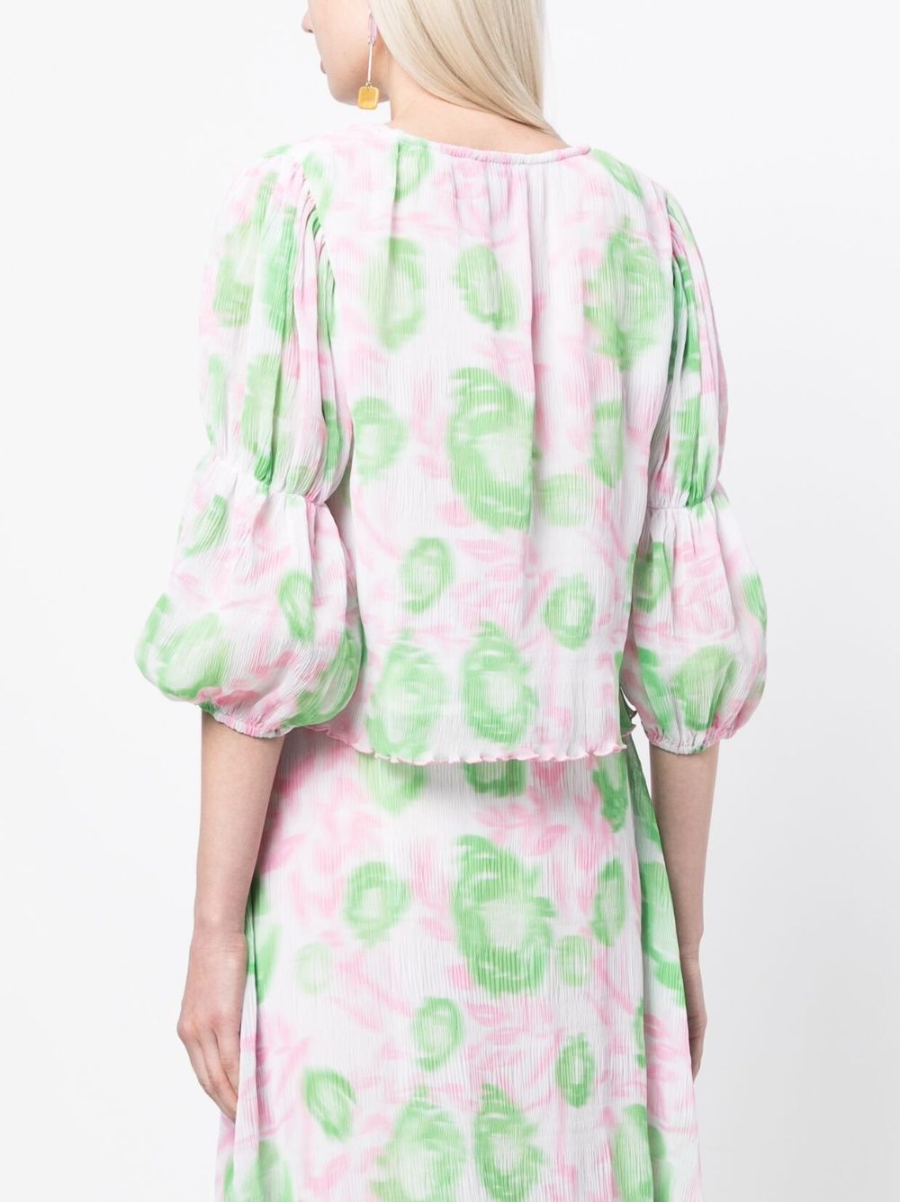 floral-print pleated georgette blouse - 4