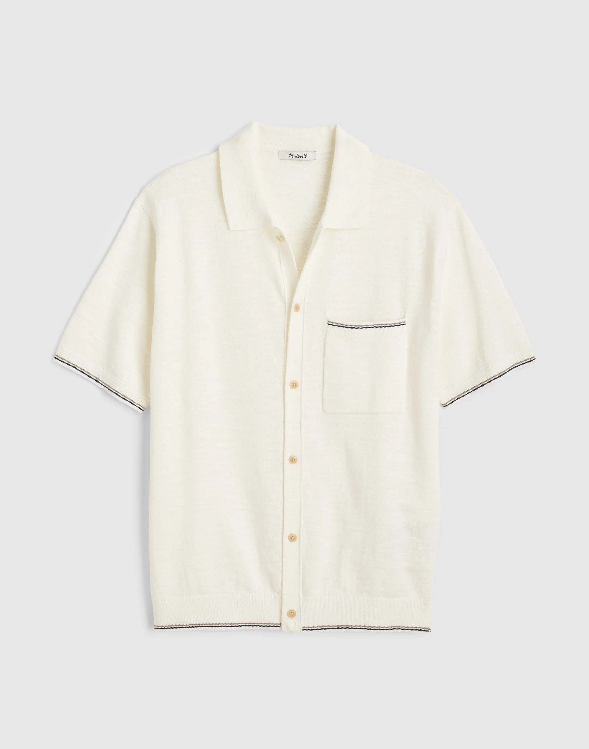 Tipped Knit Button-Up Shirt in Slub Knit Cotton - 1