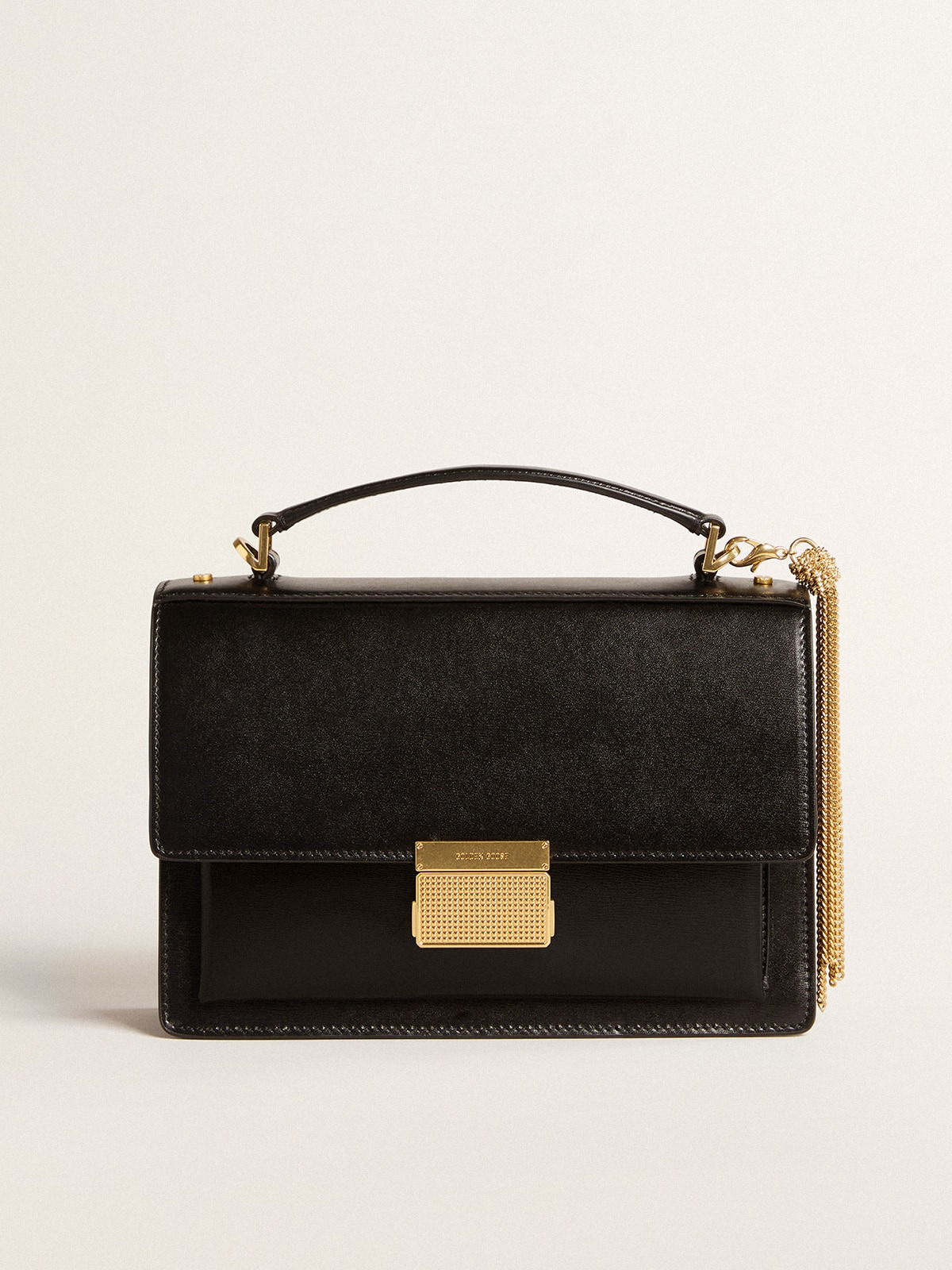 Venezia Bag in black boarded leather with gold details - 6