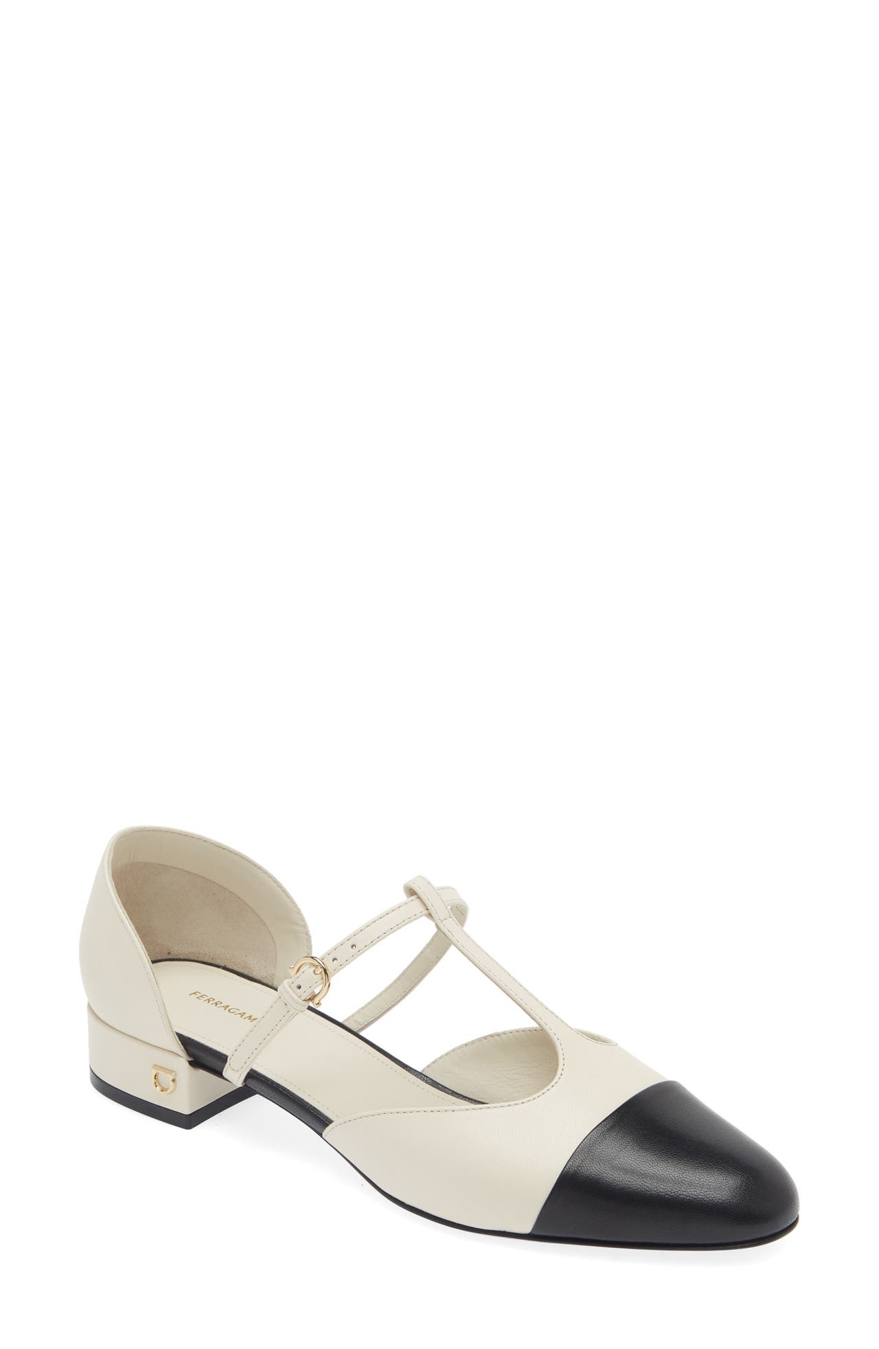 FERRAGAMO FERRAGAMO Linette d'Orsay T-Strap Flat in Mascarpone