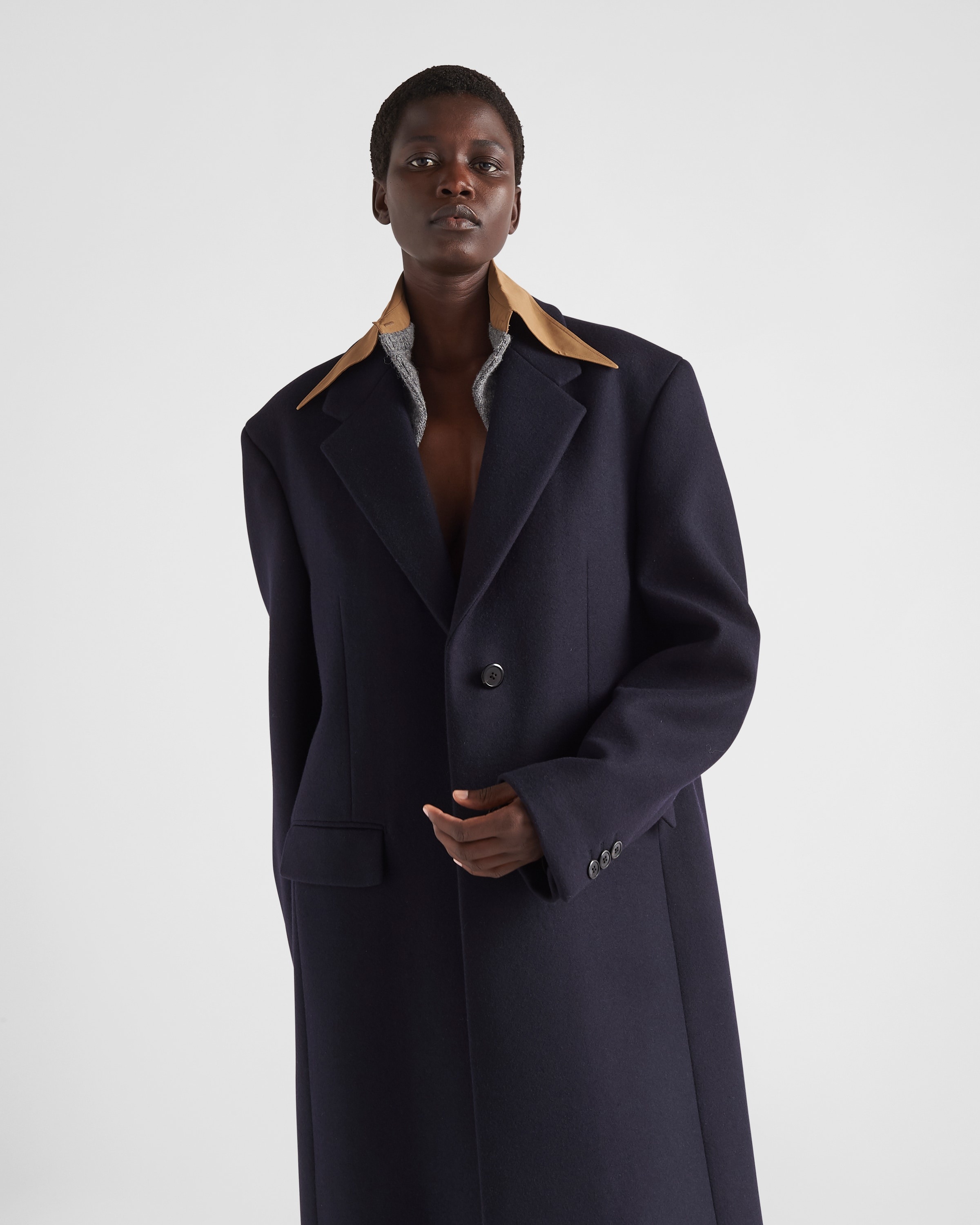 Single-breasted cachemire and wool coat with collar - 4