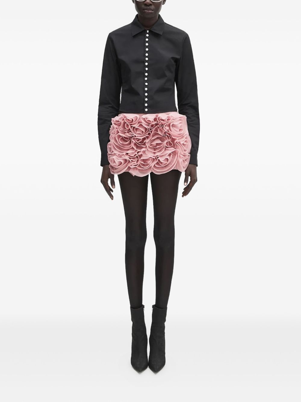 rose-appliqué ruffled skirt - 2