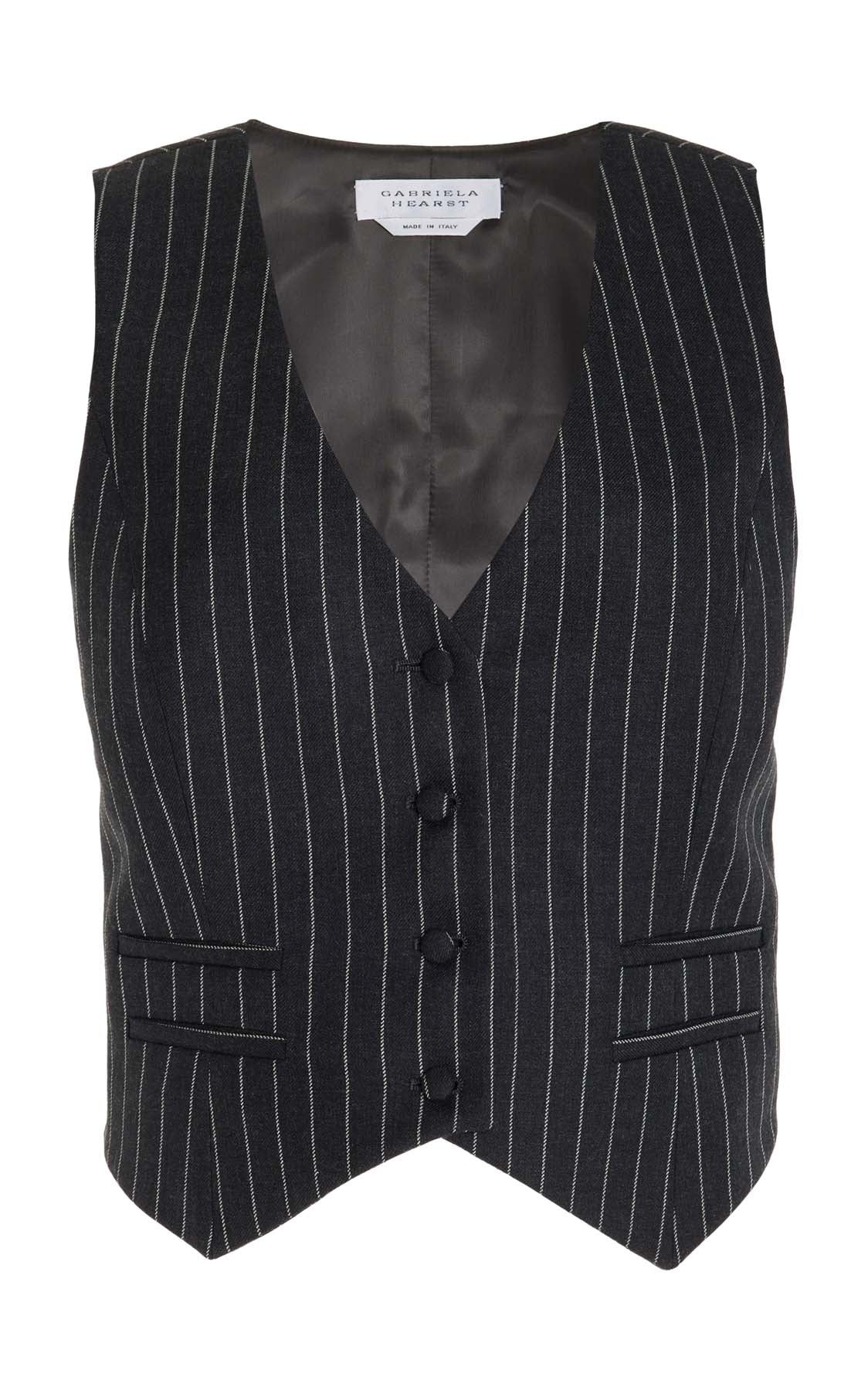 Zeta Vest in Grey Pinstripe Wool - 1