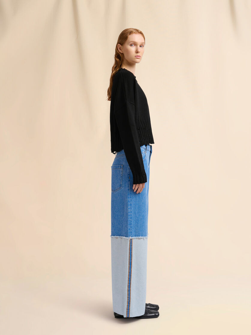BLACK DISHEVELLED COTTON CROPPED JUMPER - 5