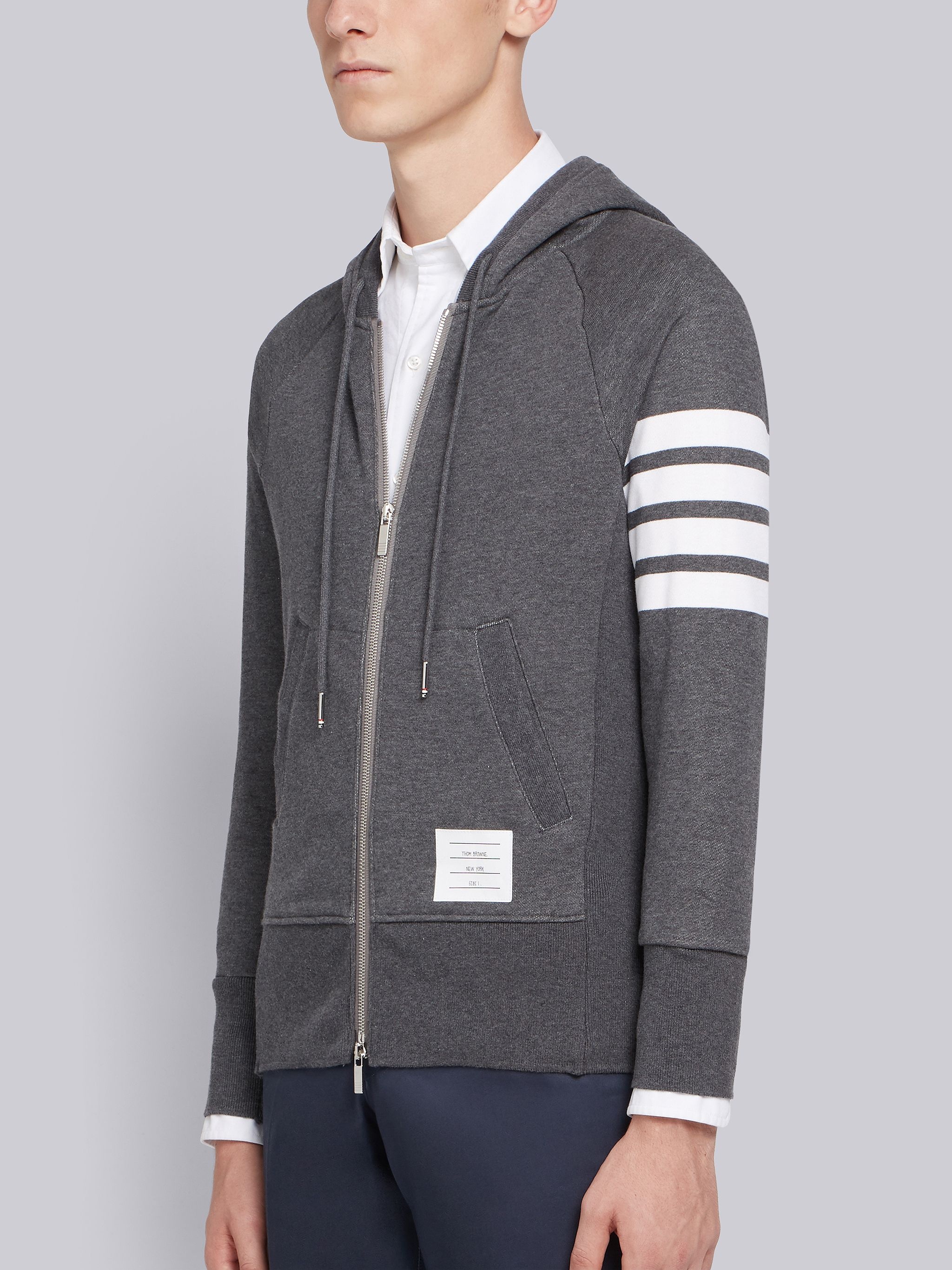 Dark Grey Loopback Jersey Knit 4-bar Zip-up Hoodie - 2