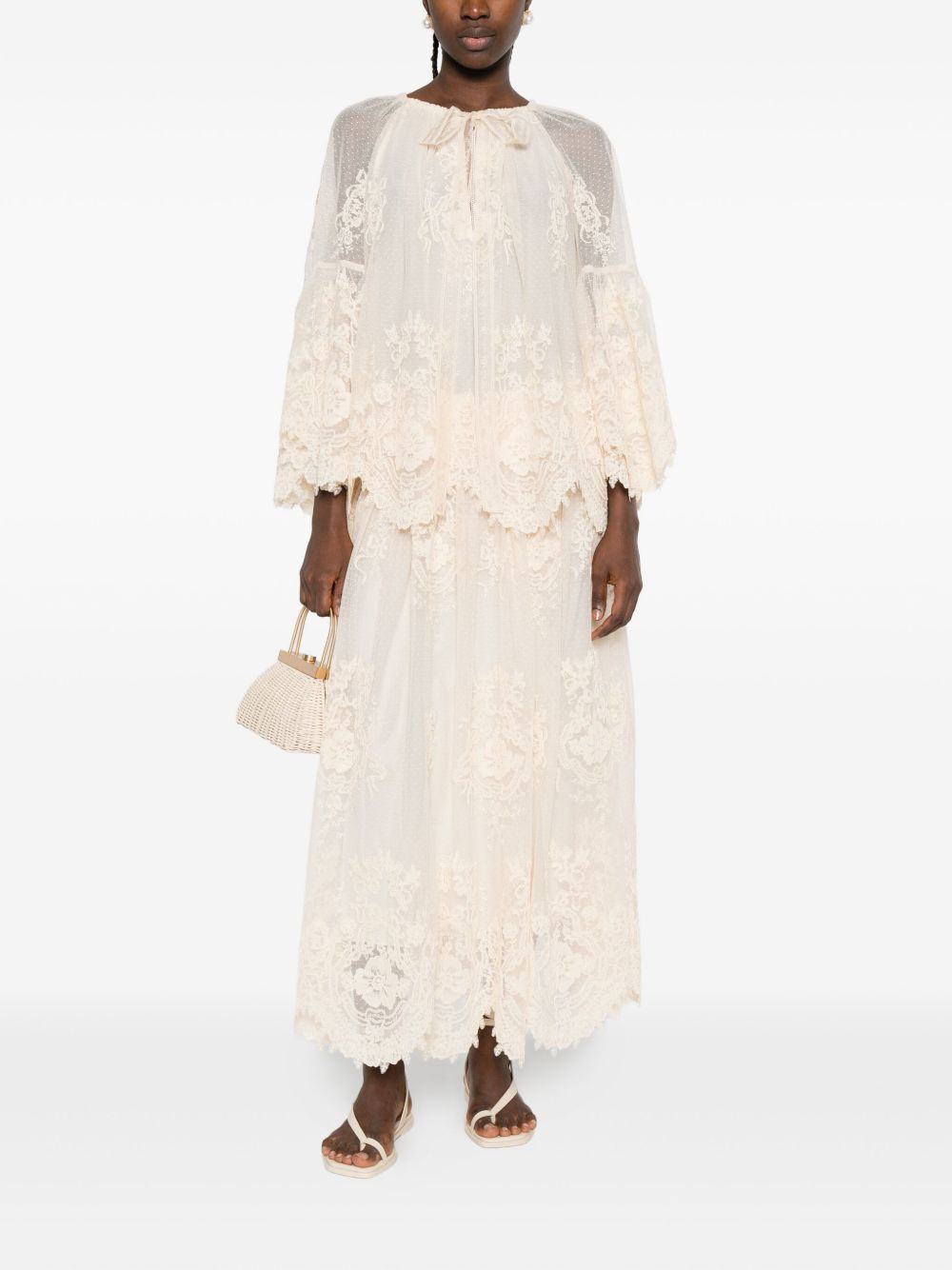 lace-trimmed bell-sleeve blouse - 2