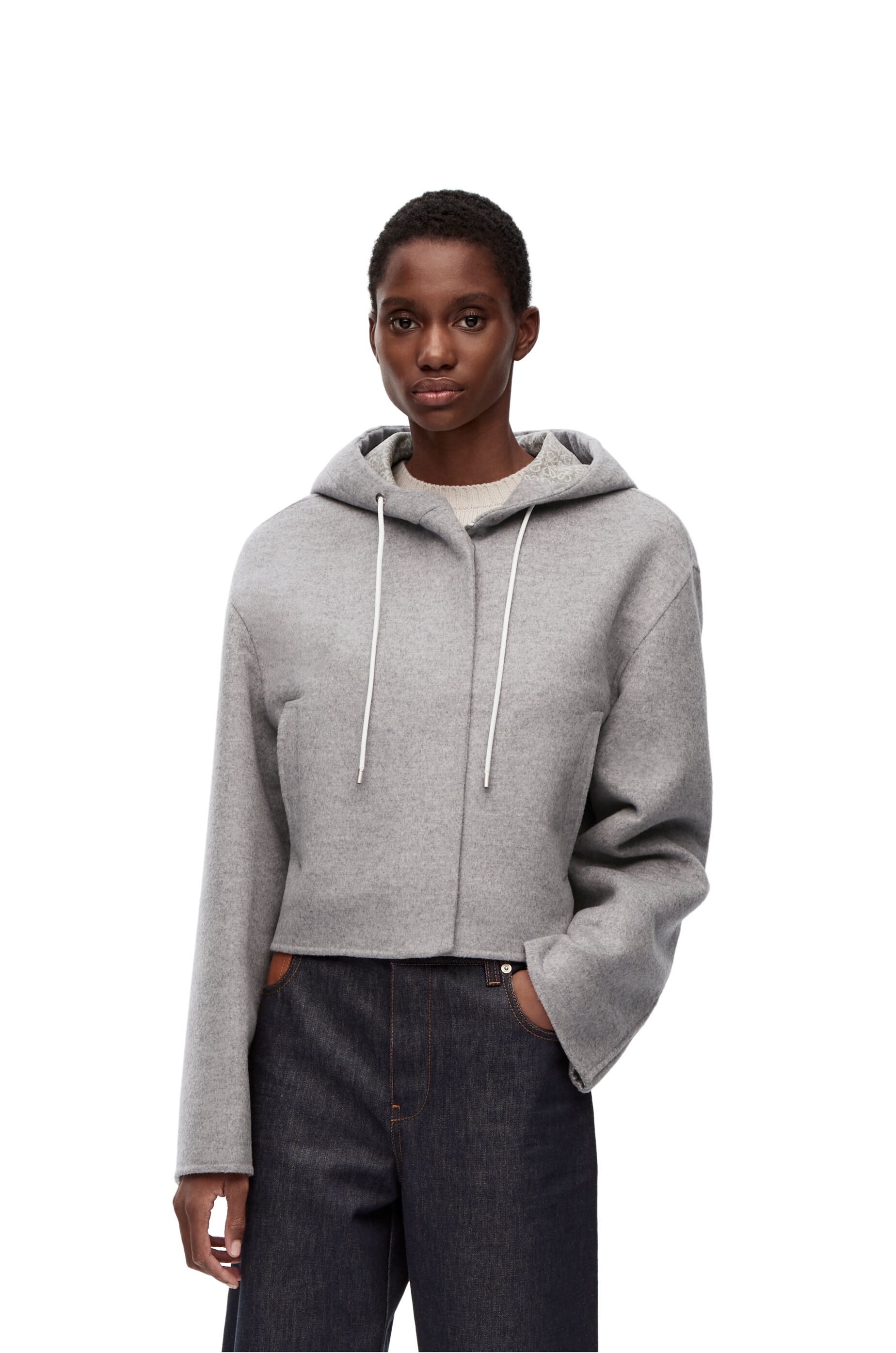 Anagram jacquard hooded jacket in wool - 3