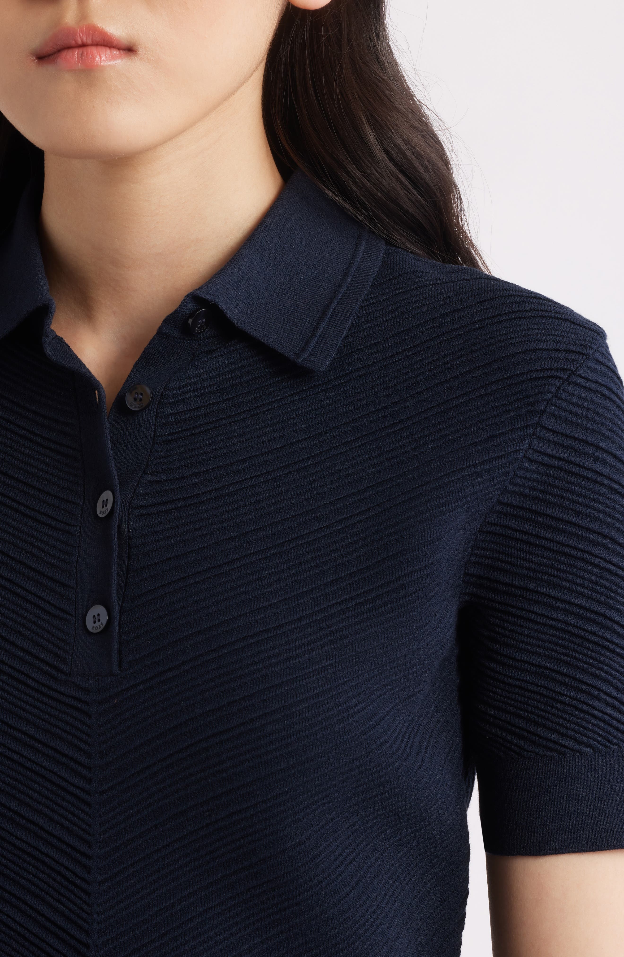 BOSS Fointa Chevron Rib Polo in Sky Captain at Nordstrom - 4