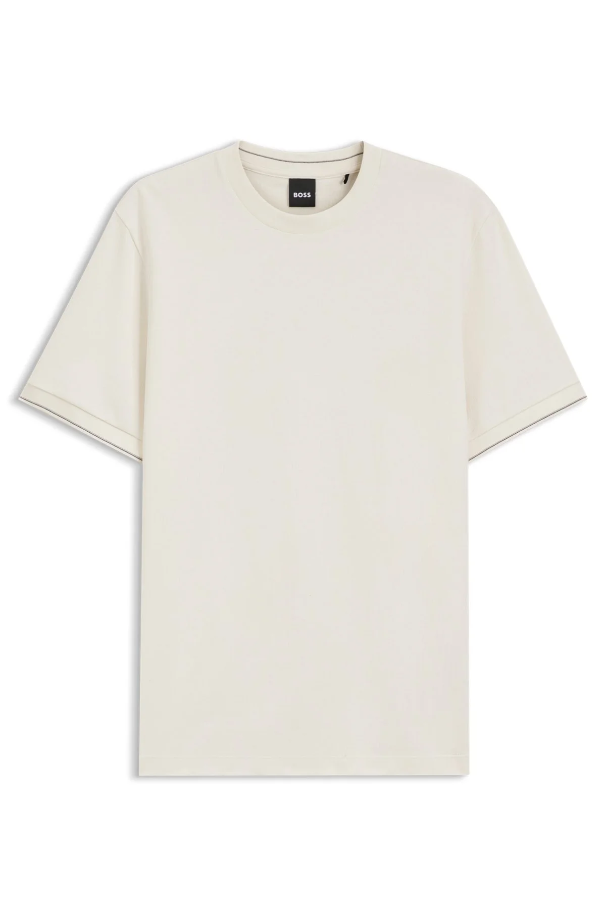 STRUCTURED COTTON T-SHIRT WITH CUFF STRIPES - 1