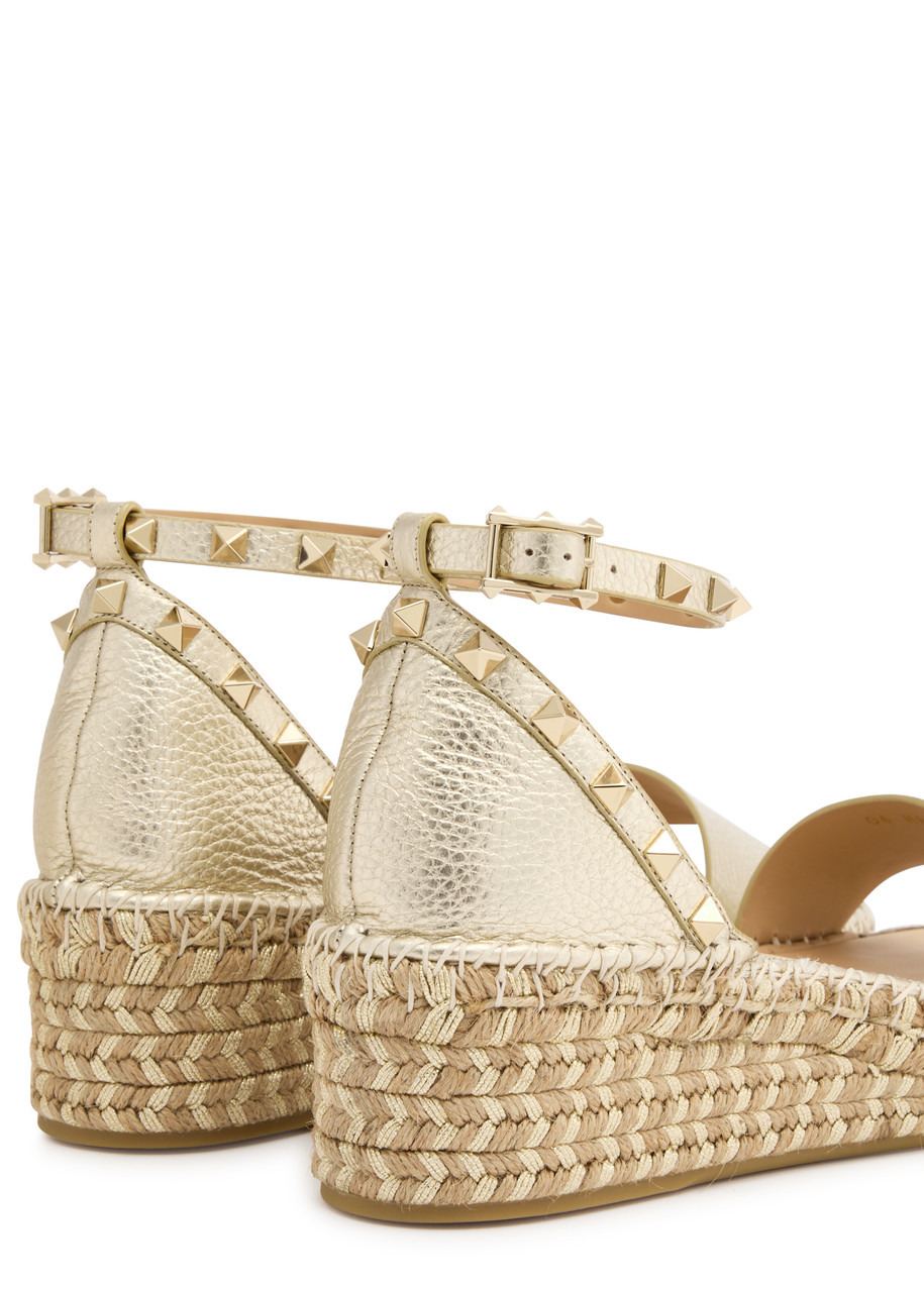Valentino Rockstud 50 Metallic Leather Wedge Espadrilles - 4