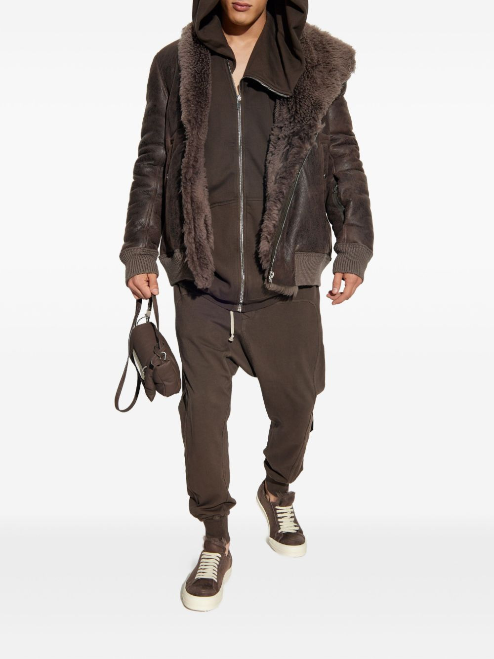 shearling-collared zip-front jacket - 2