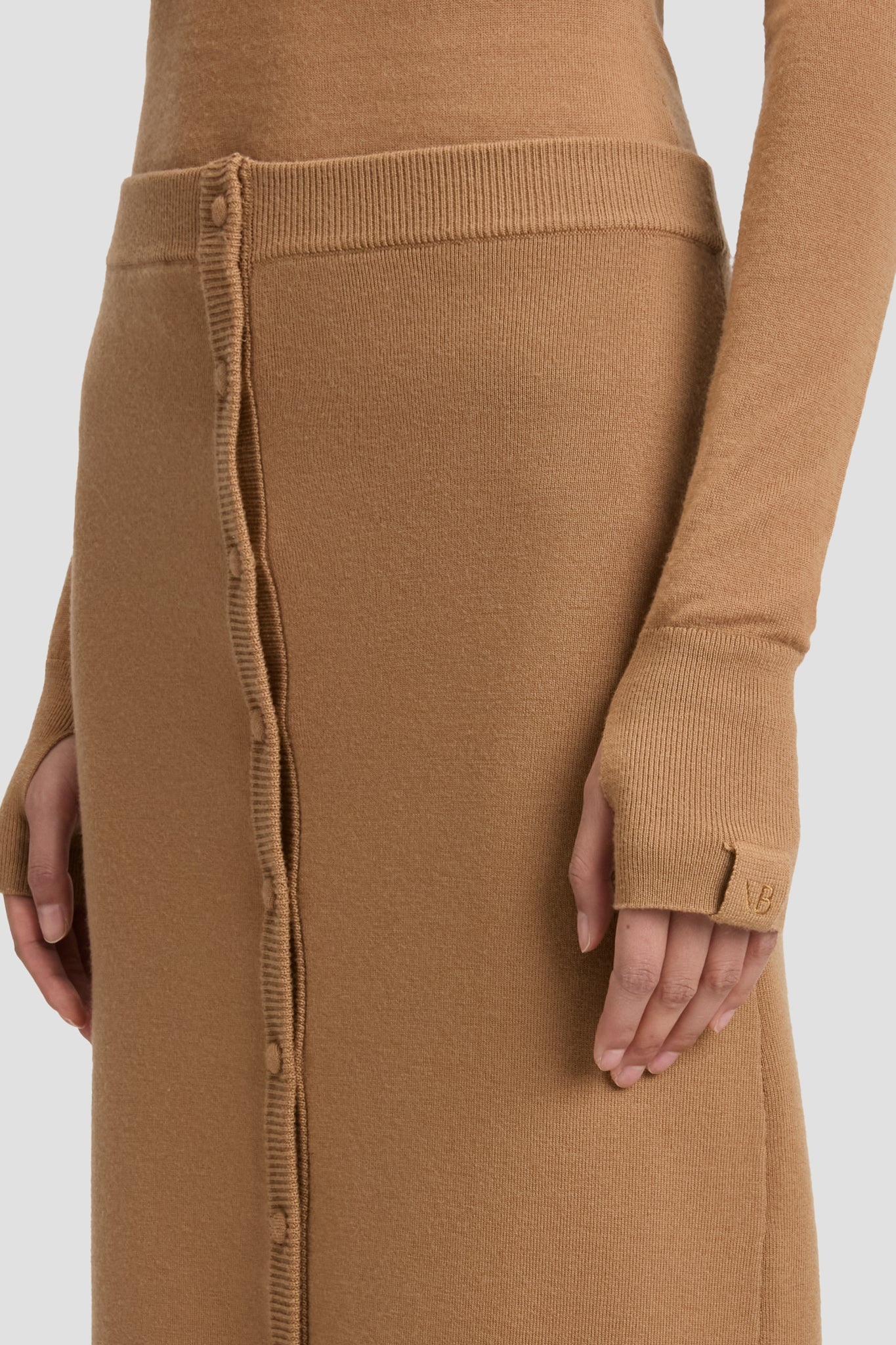 Button Detail Midi Skirt In Camel - 5