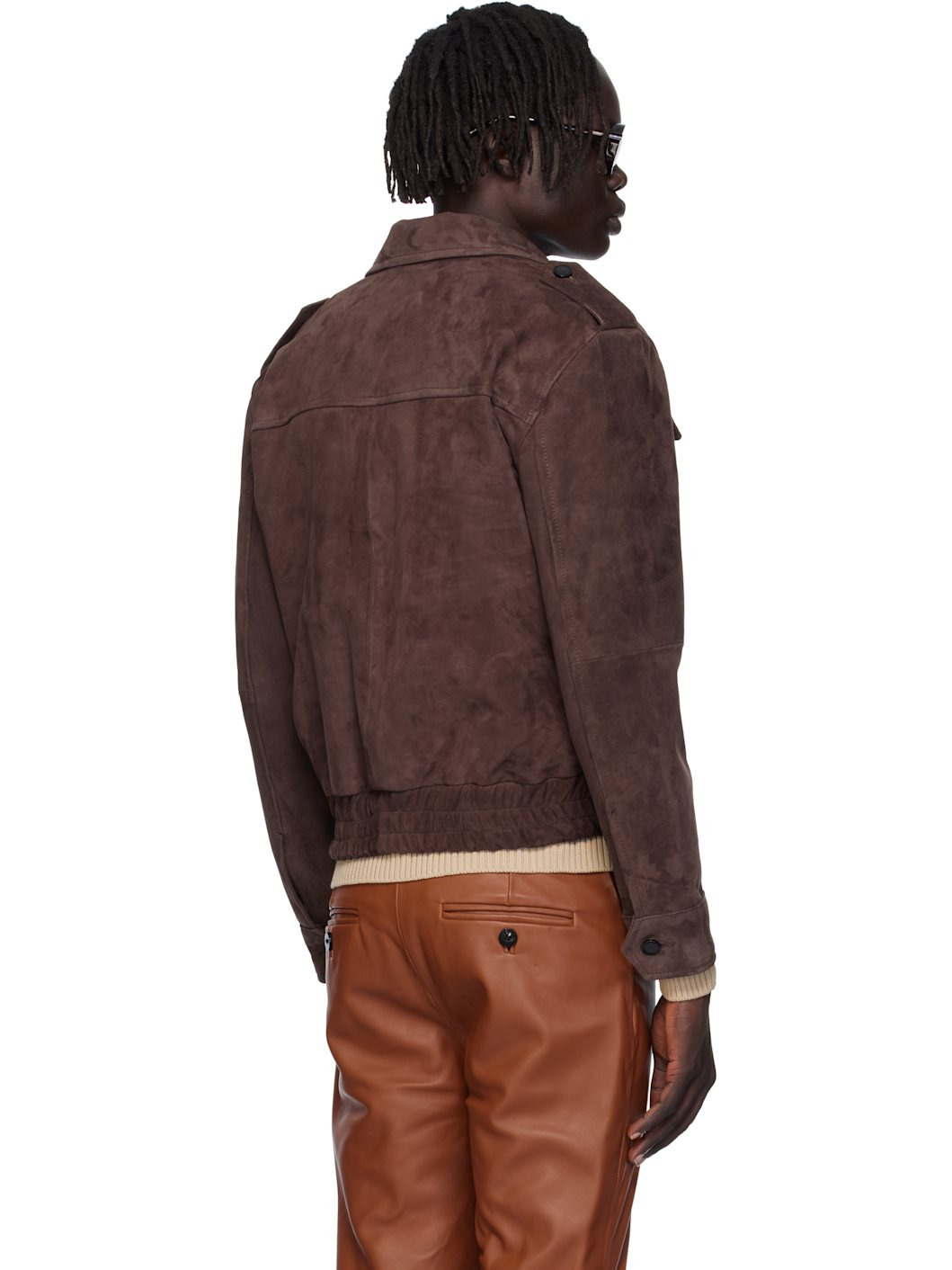 Brown Suede Military Bomber Jacket - 3